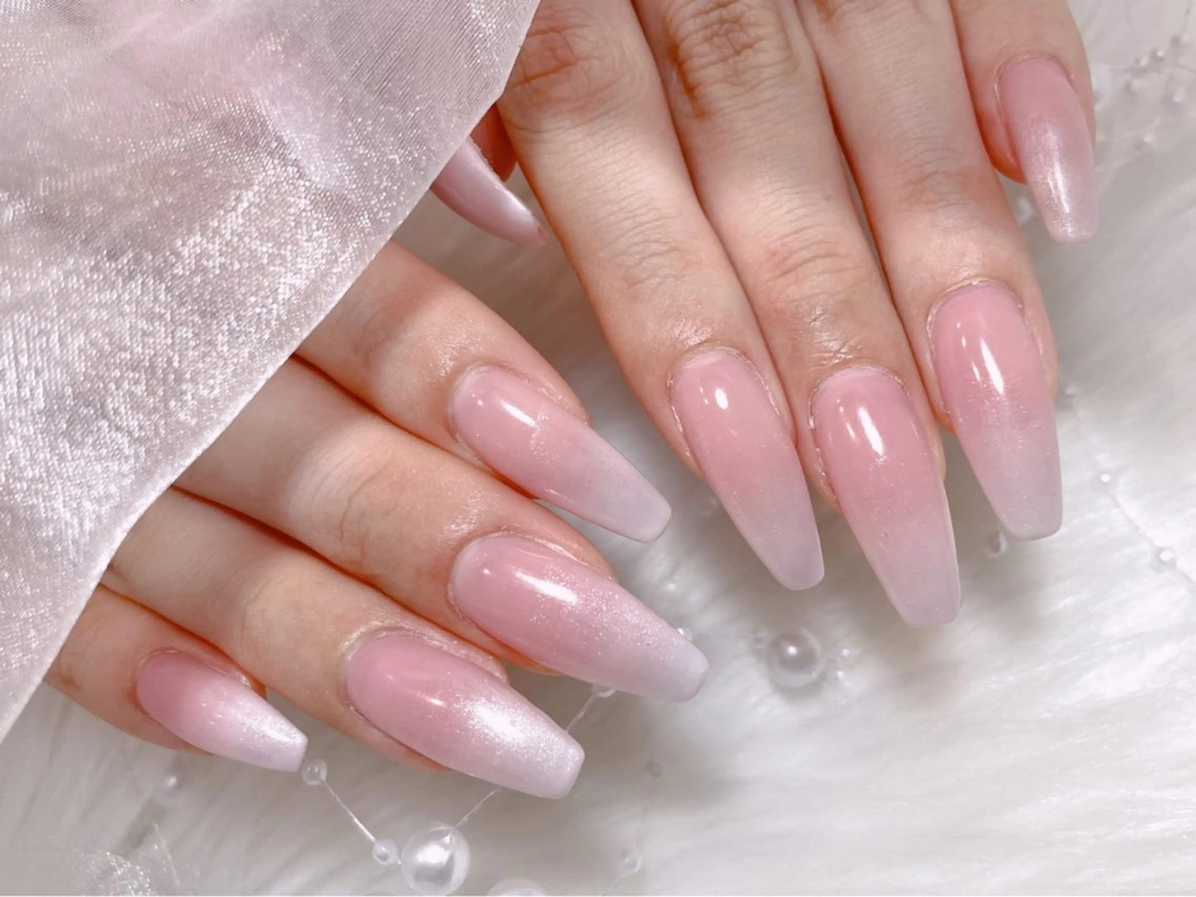 ネイル ジェルネイル グラデーション ロングネイル パラジェル ハンドネイル ゆりか ジョアアンジェ福島のネイルデザイン