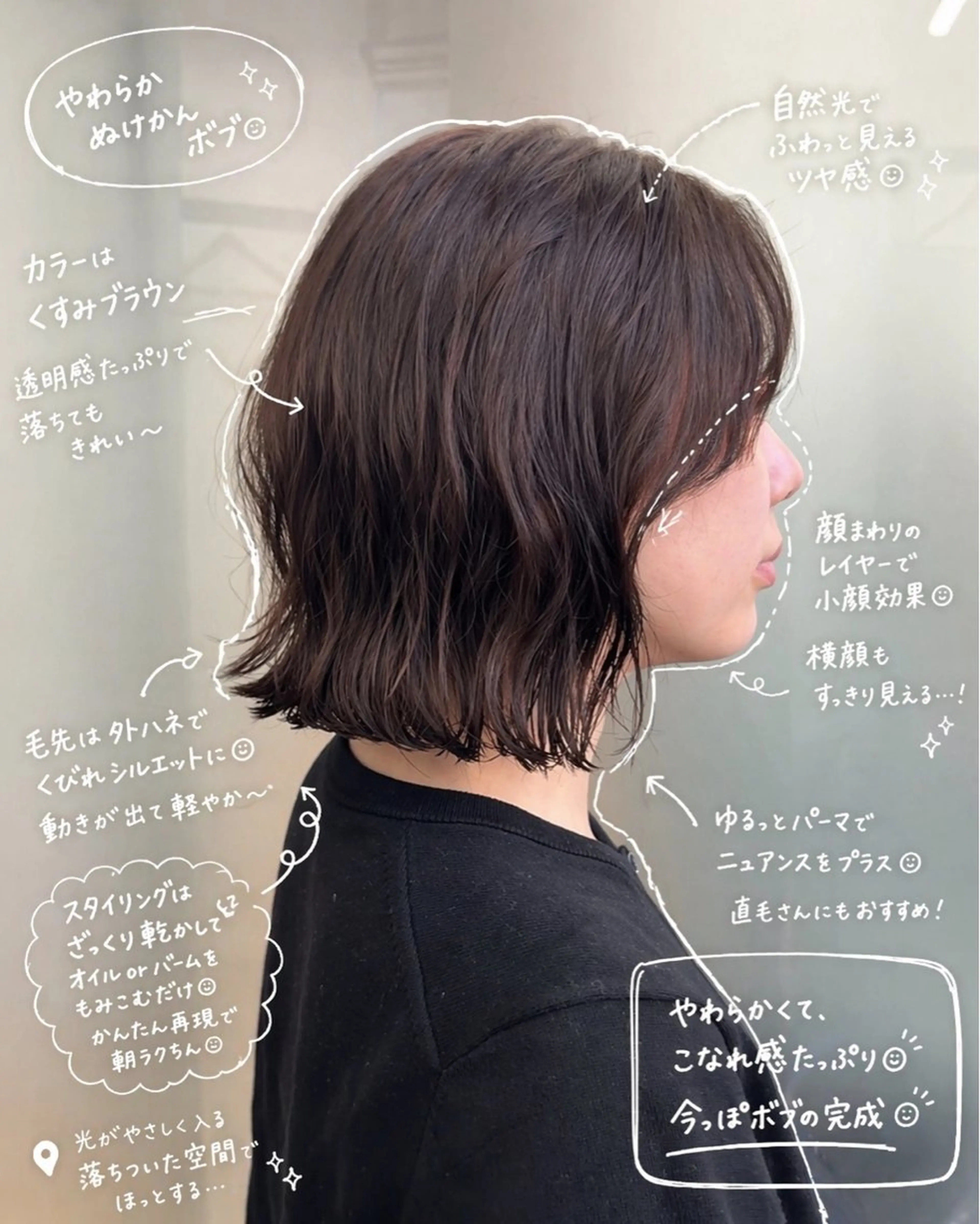ミディアム パーマ ミディアムパーマ ボブ 韓国風ヘア ニュアンスパーマ カット パーマ ラフなパーマ 石川雄麻のヘアスタイル