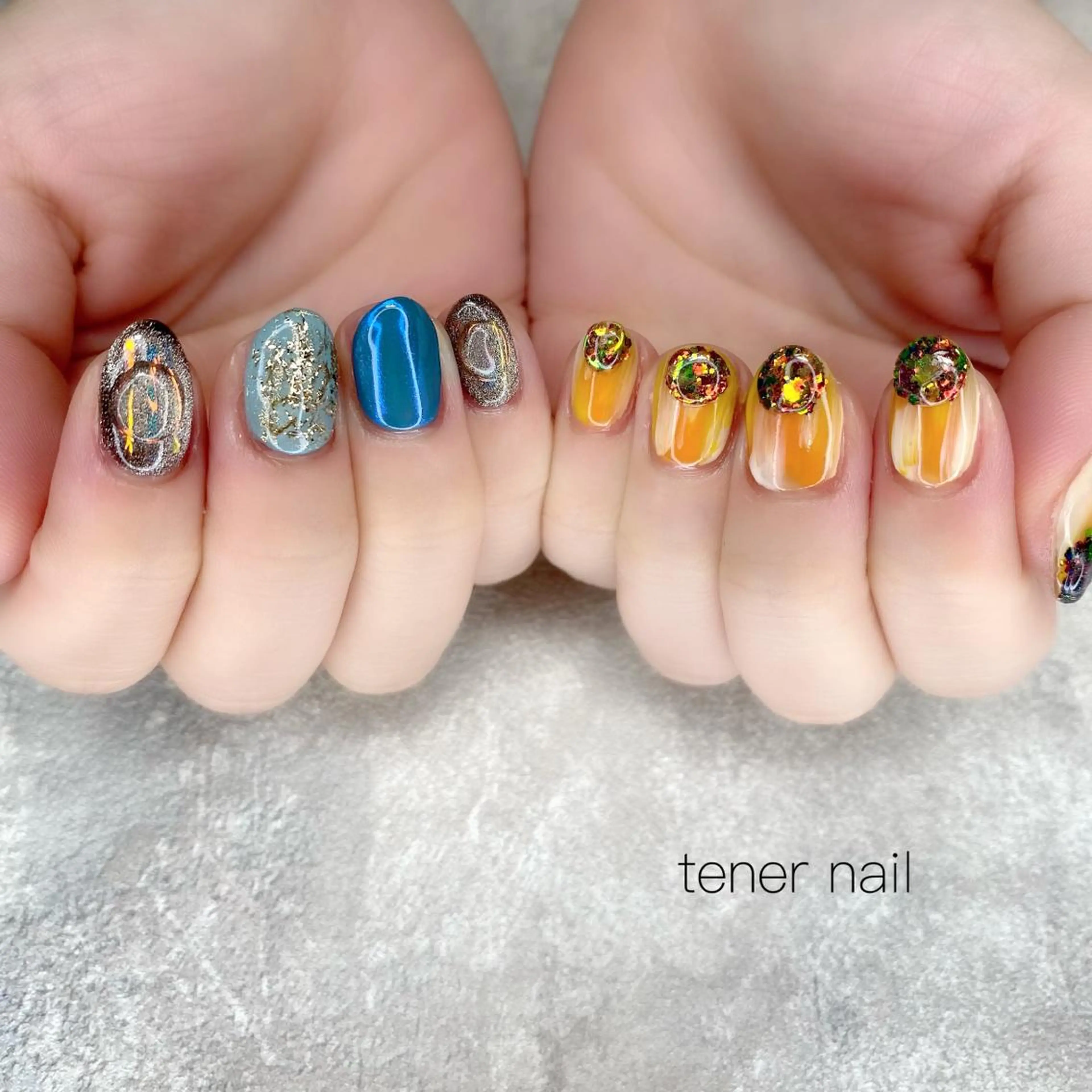 ネイル ブルー オレンジ テネルネイル tener nailのネイルデザイン