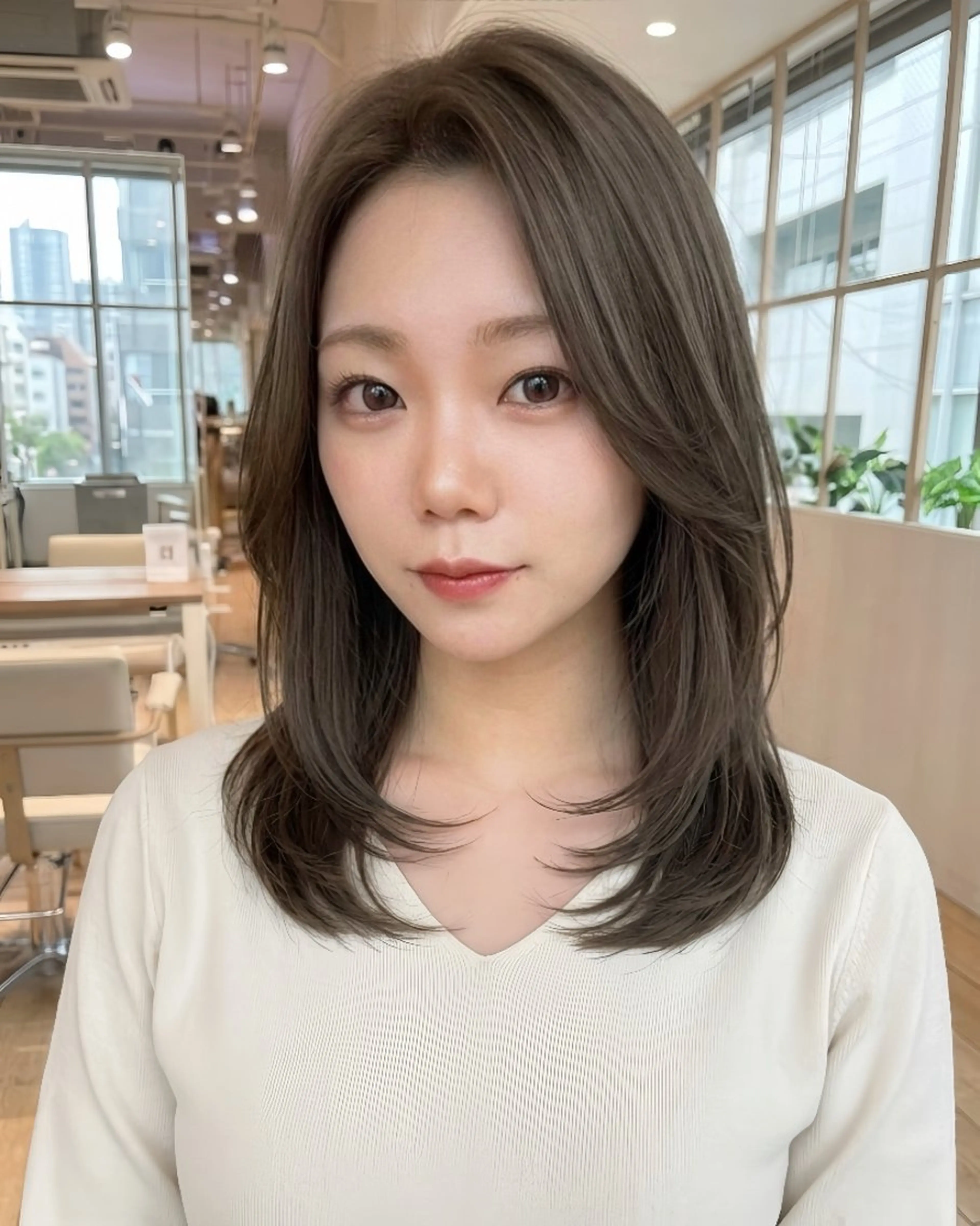 ミディアム カラー 透明感カラー 顔周りカット レイヤーカット 似合わせカット 顔周り/透明感カラー /似合わせ/難波雄雅のヘアスタイル