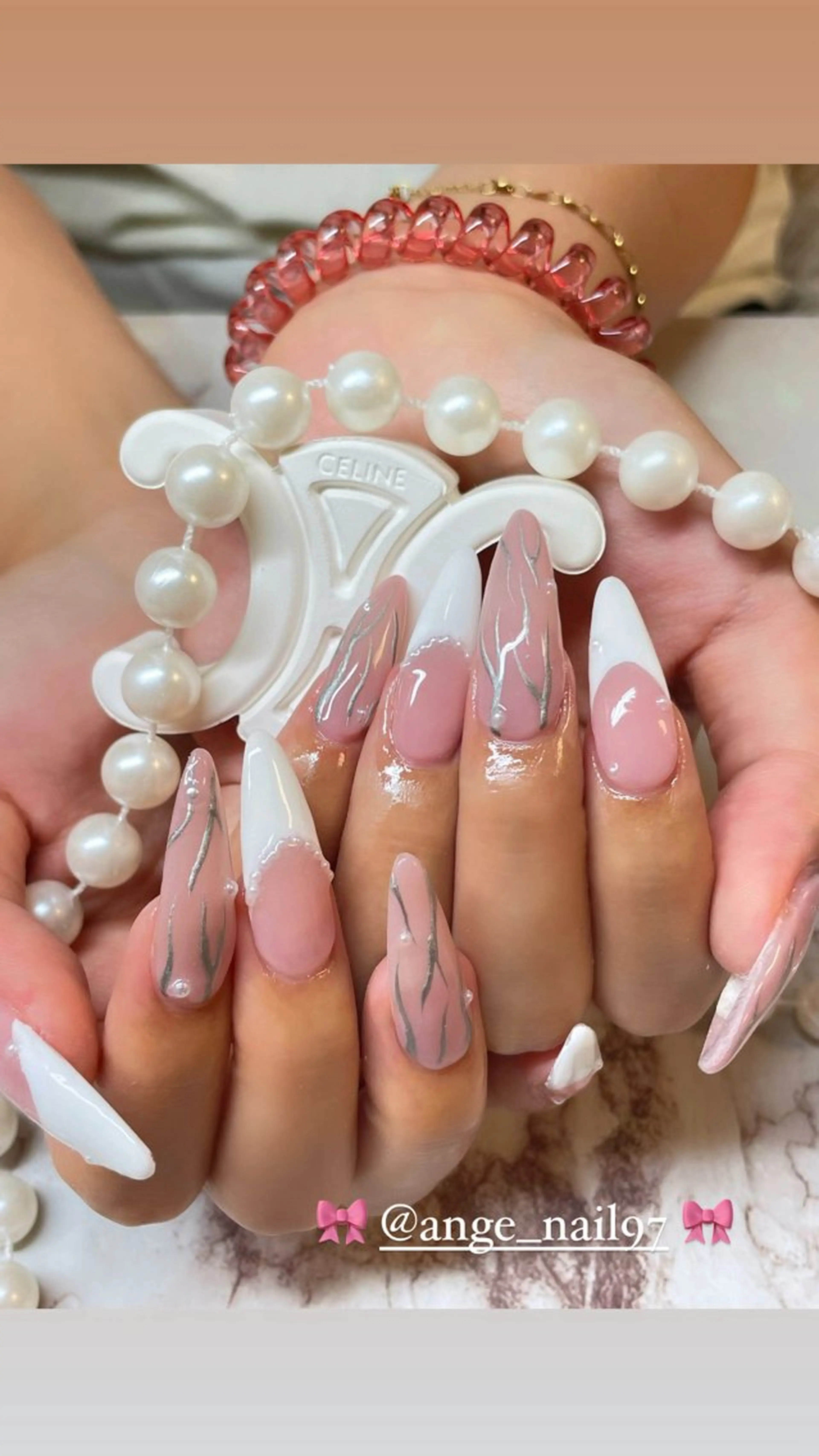ネイル フレンチネイル ロングネイル ピンク ハンドネイル Nail salon 🎀Angeのネイルデザイン