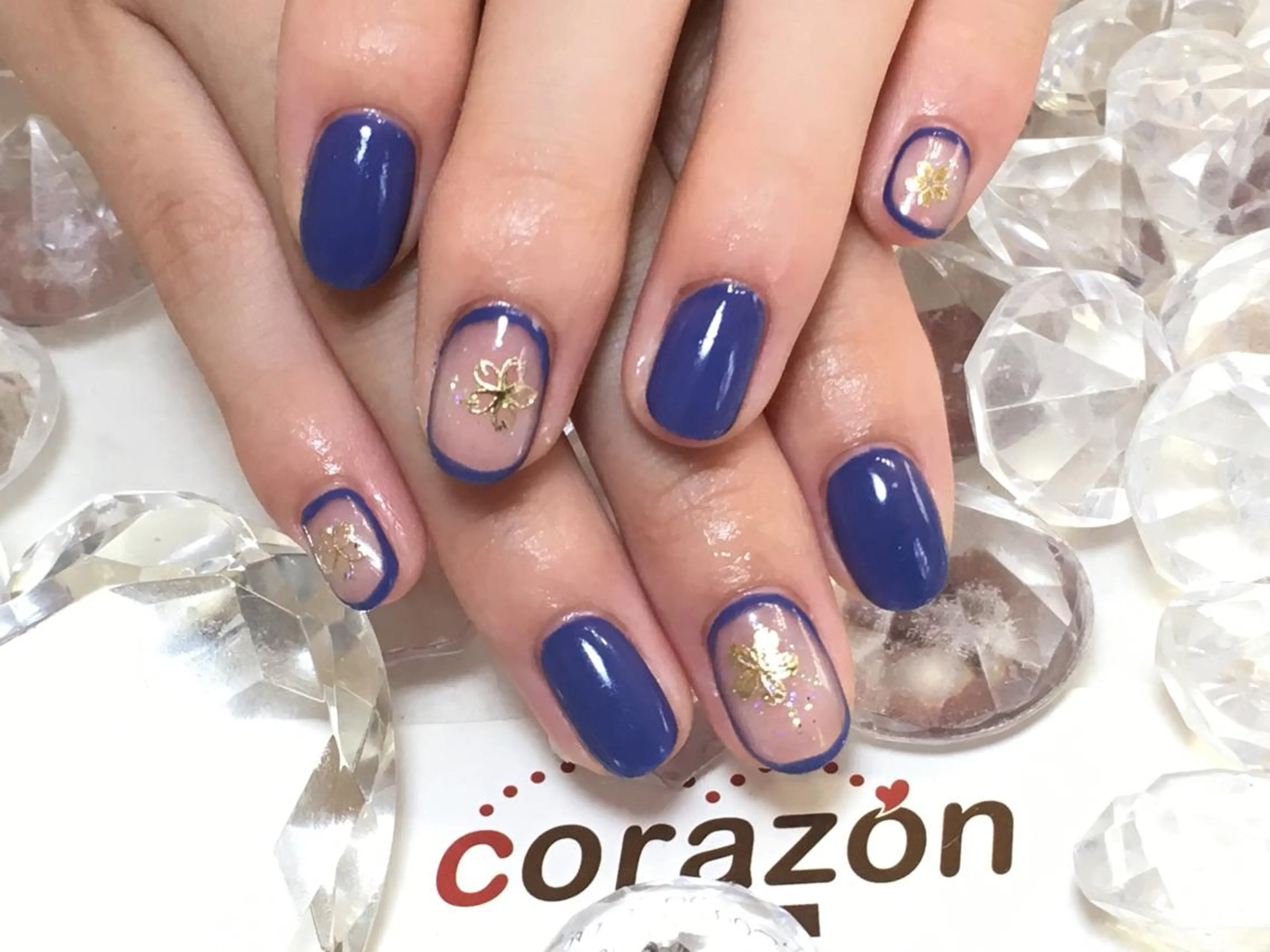 ネイル アートネイル ブルー 桜ネイル ワンカラーネイル シンプルネイル ネイリスト aicoのネイルデザイン