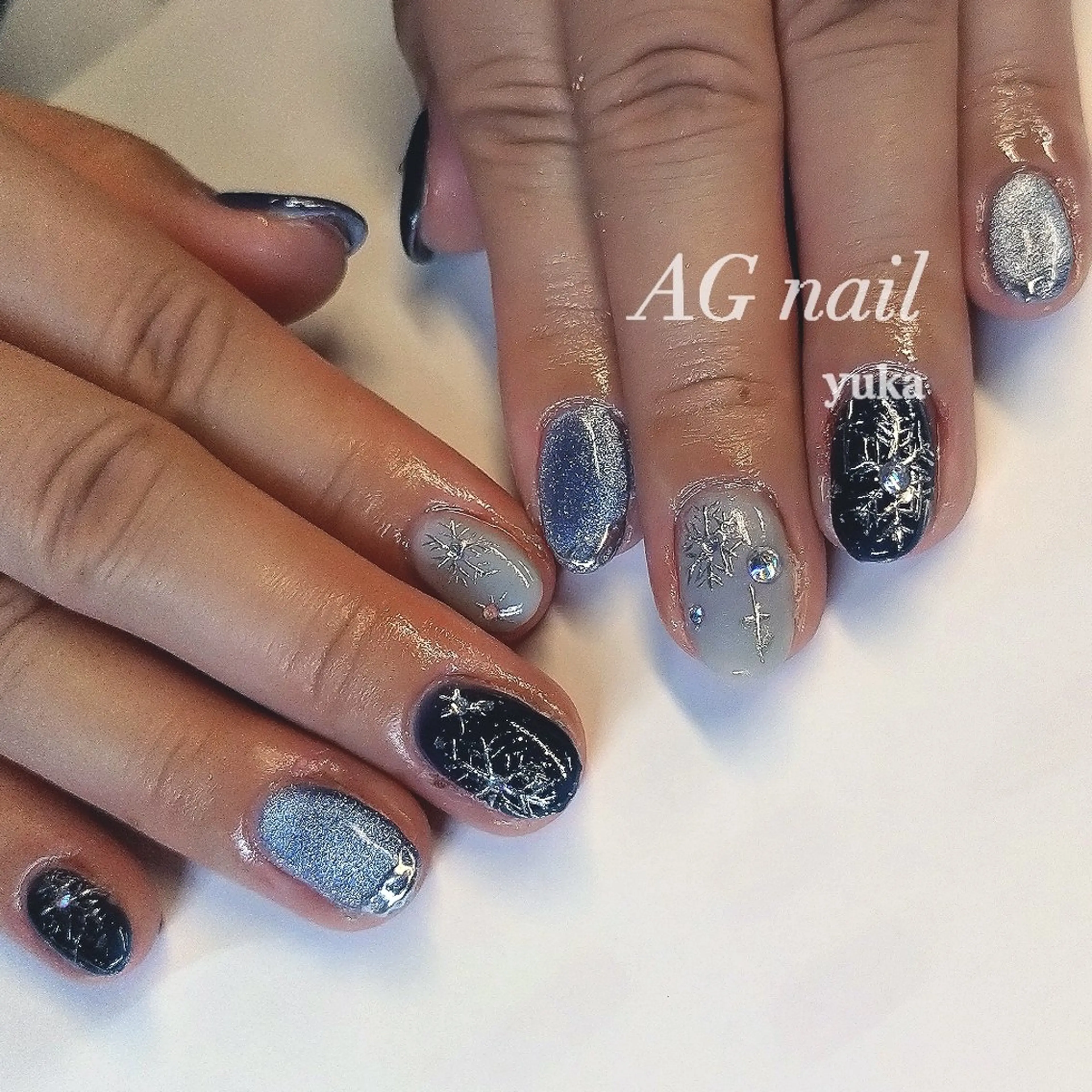 ネイル マグネットネイル 冬ネイル ハンドネイル AGnail 富永  /オフ込みフィルインのネイルデザイン