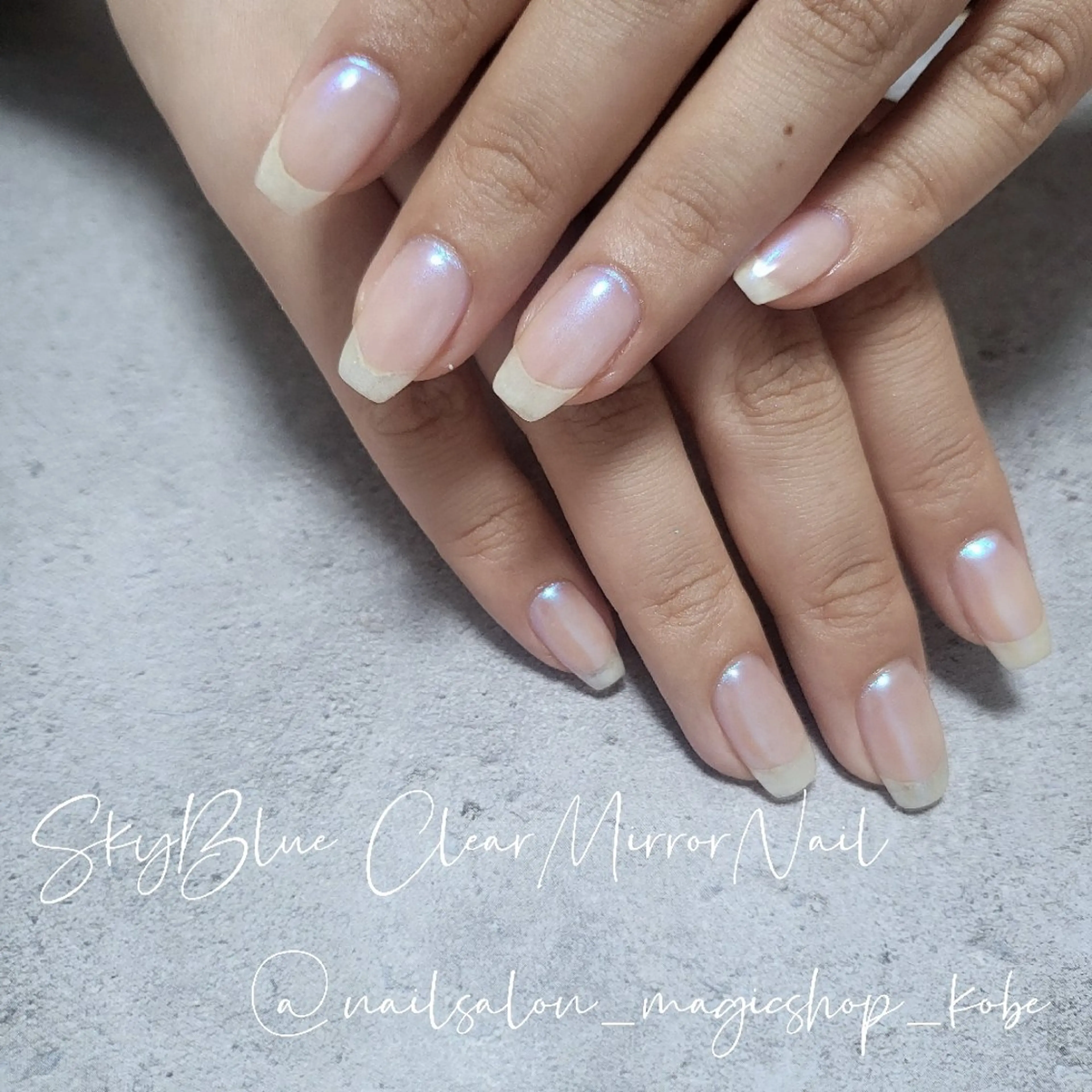 ネイル ブルー クリアネイル ジェルネイル ミラーネイル シンプルネイル ハンドネイル Nailsalon MagicShopのネイルデザイン