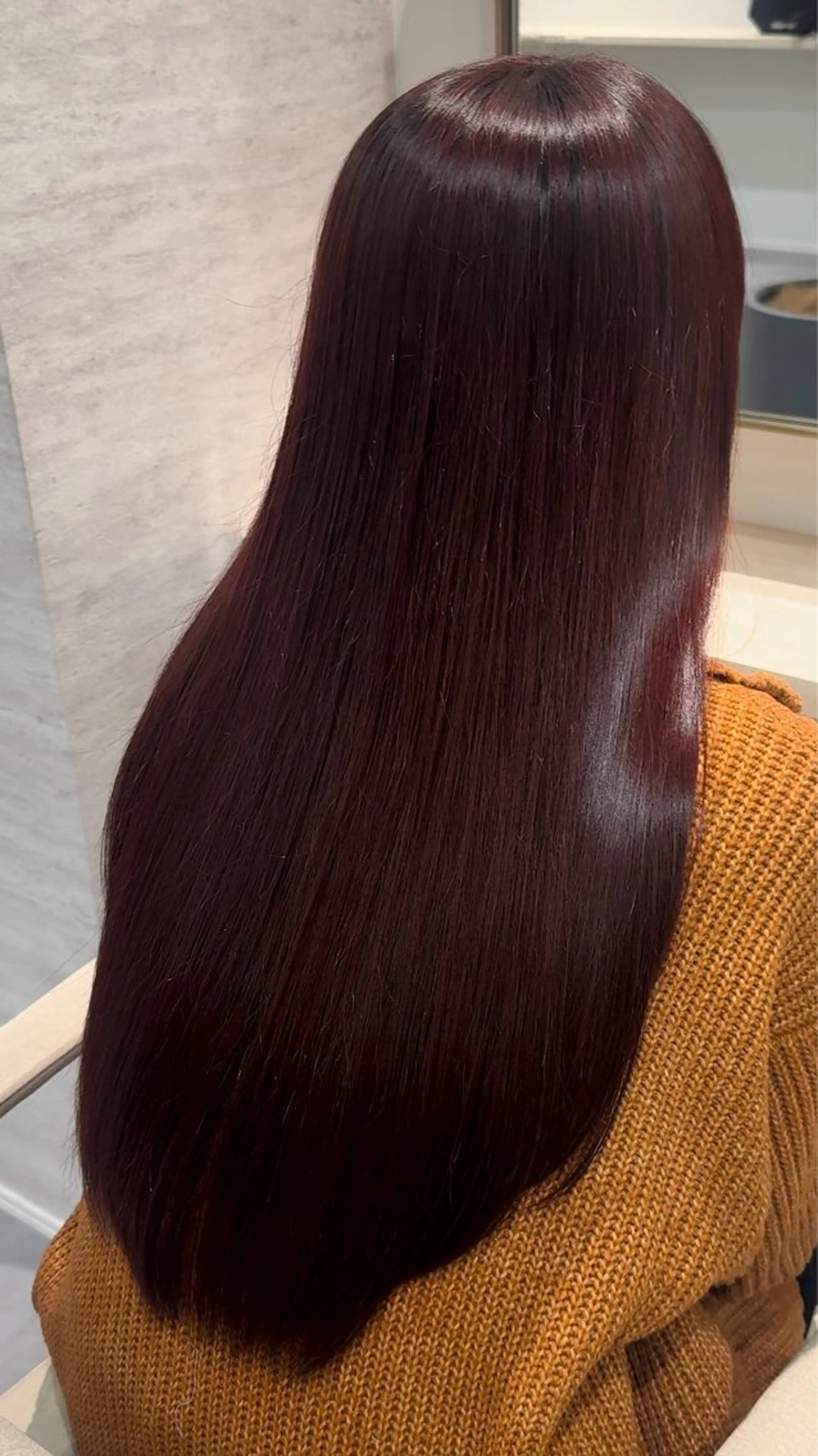 ロング レッドブラウン 縮毛矯正 カット ヘアカラー トリートメント AO所属・ボブ/艶カラー/ 縮毛矯正/寺岡祐斗のヘアスタイル