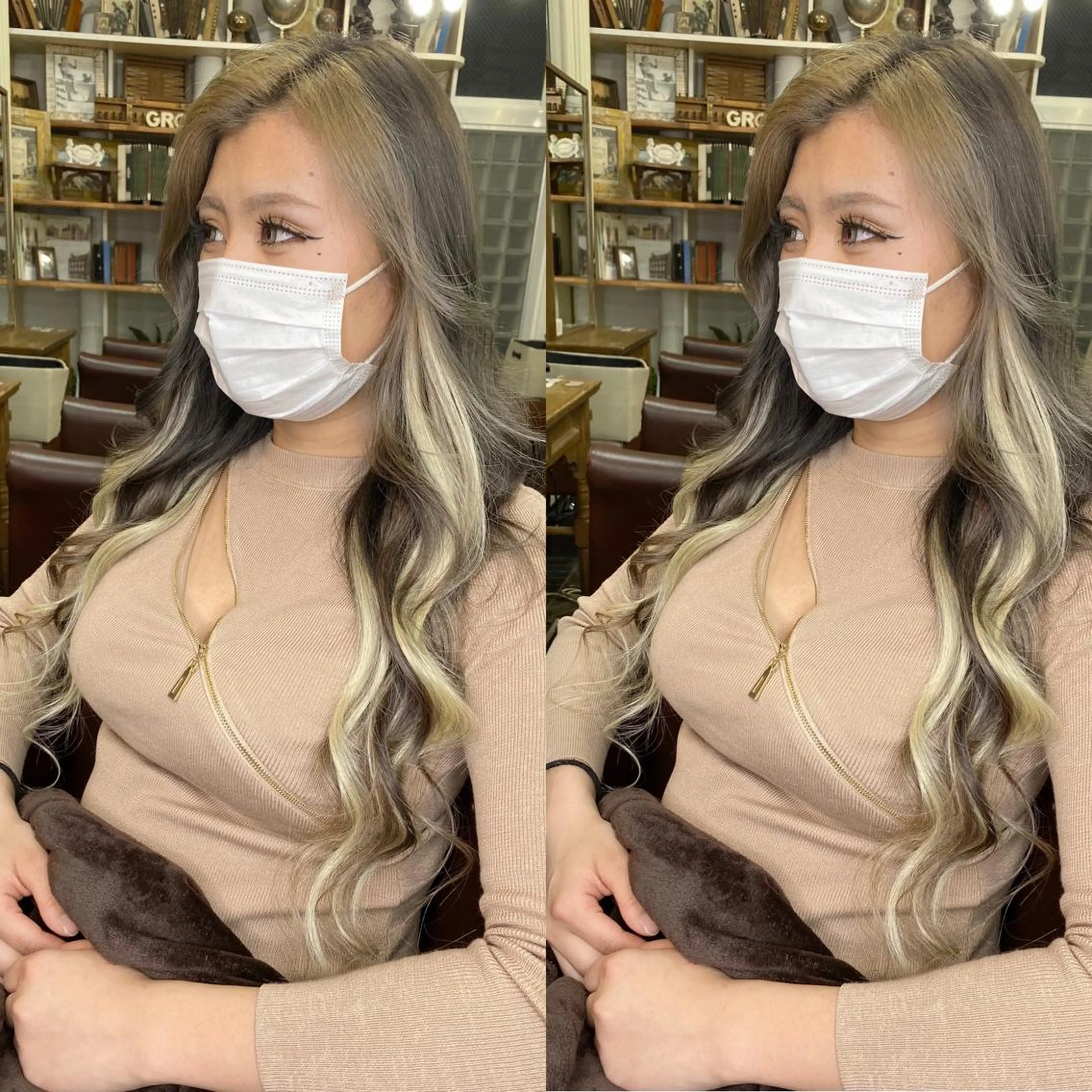 ロング カラー 編み込みエクステ シールエクステ バレイヤージュ ブリーチ ブロンド モモカ/ハイトーン /バレイヤージュのヘアスタイル