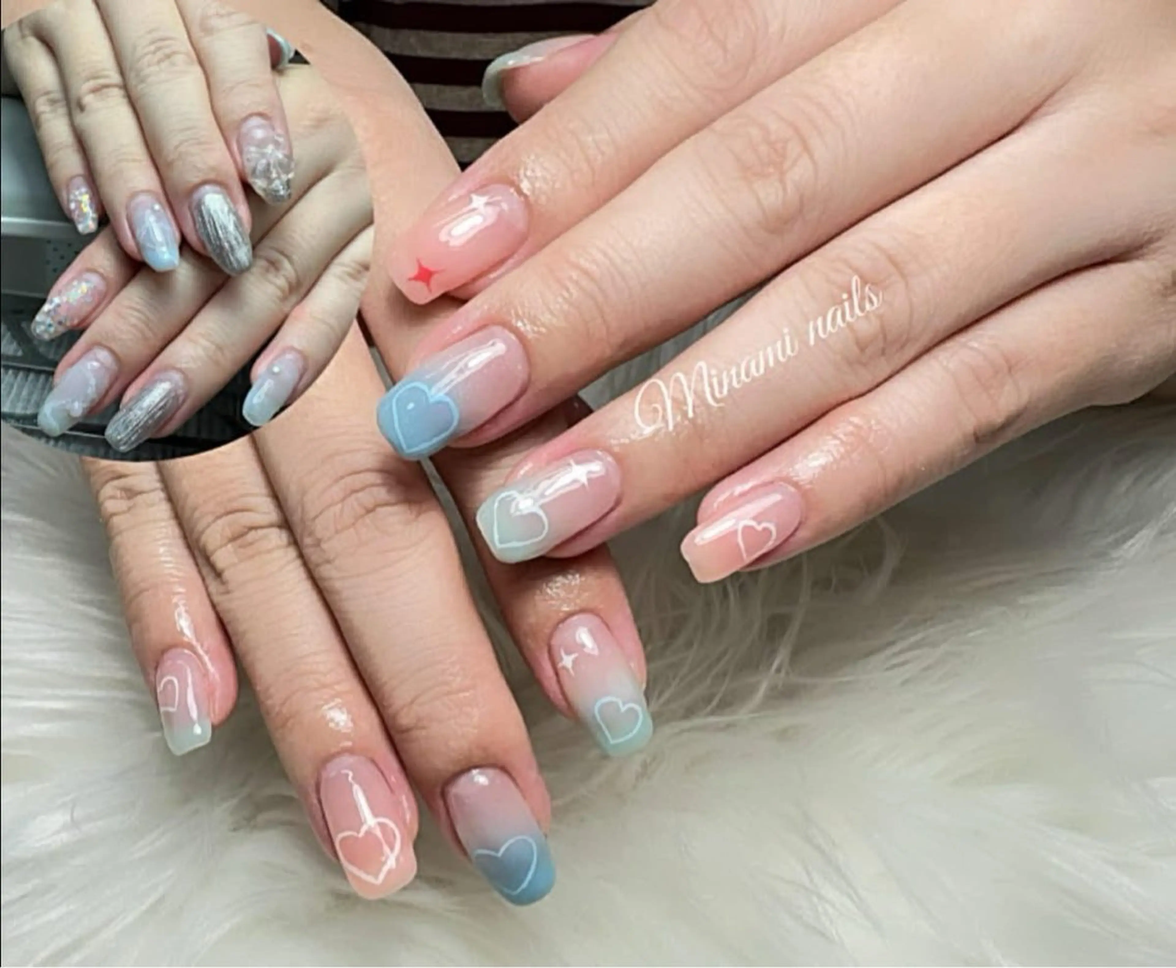 ネイル アートネイル オーロラネイル ガーリー ハート キラキラネイル Minami Nailsのネイルデザイン