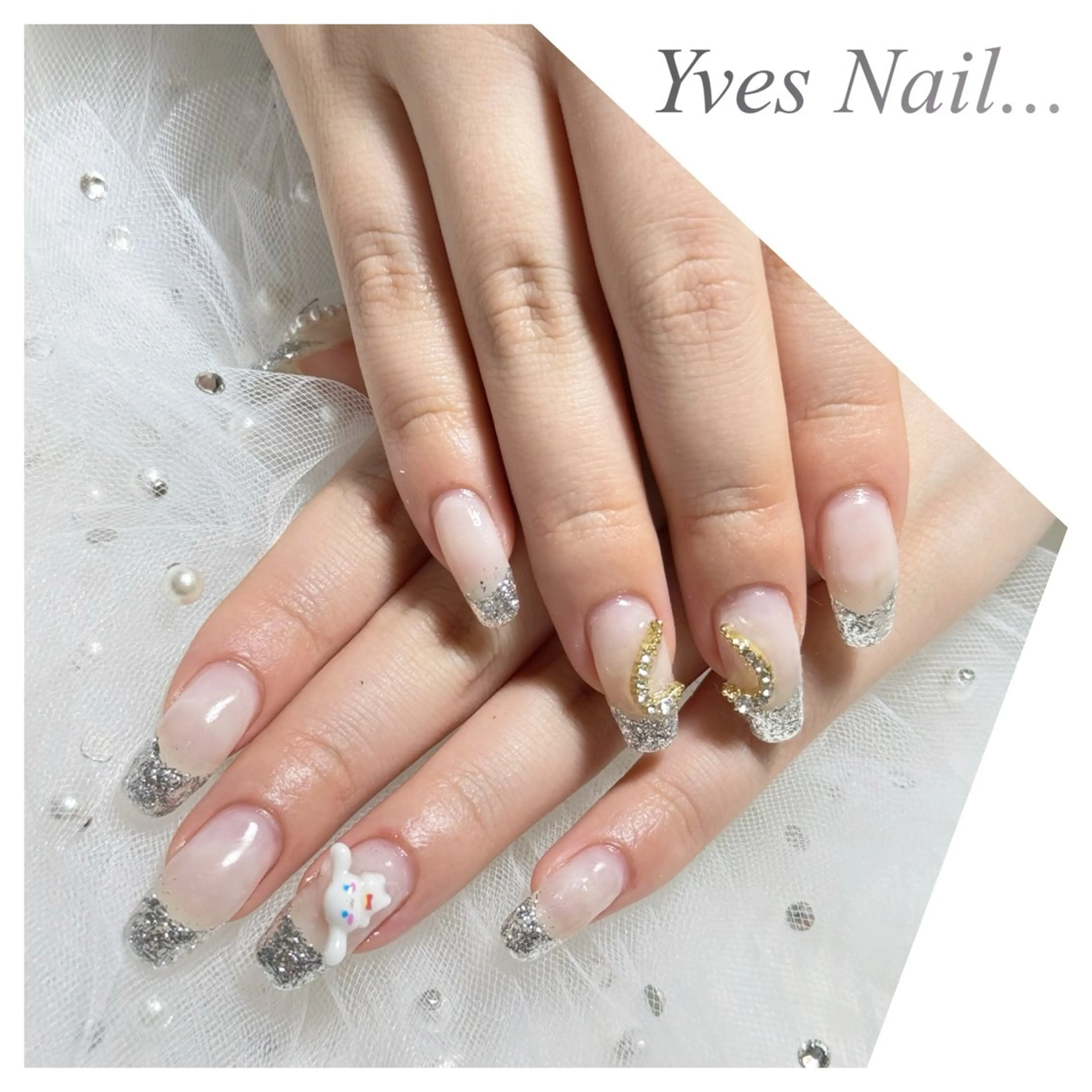 ネイル フレンチネイル ハート ラメ(グリッター) ハンドネイル kanno yのネイルデザイン