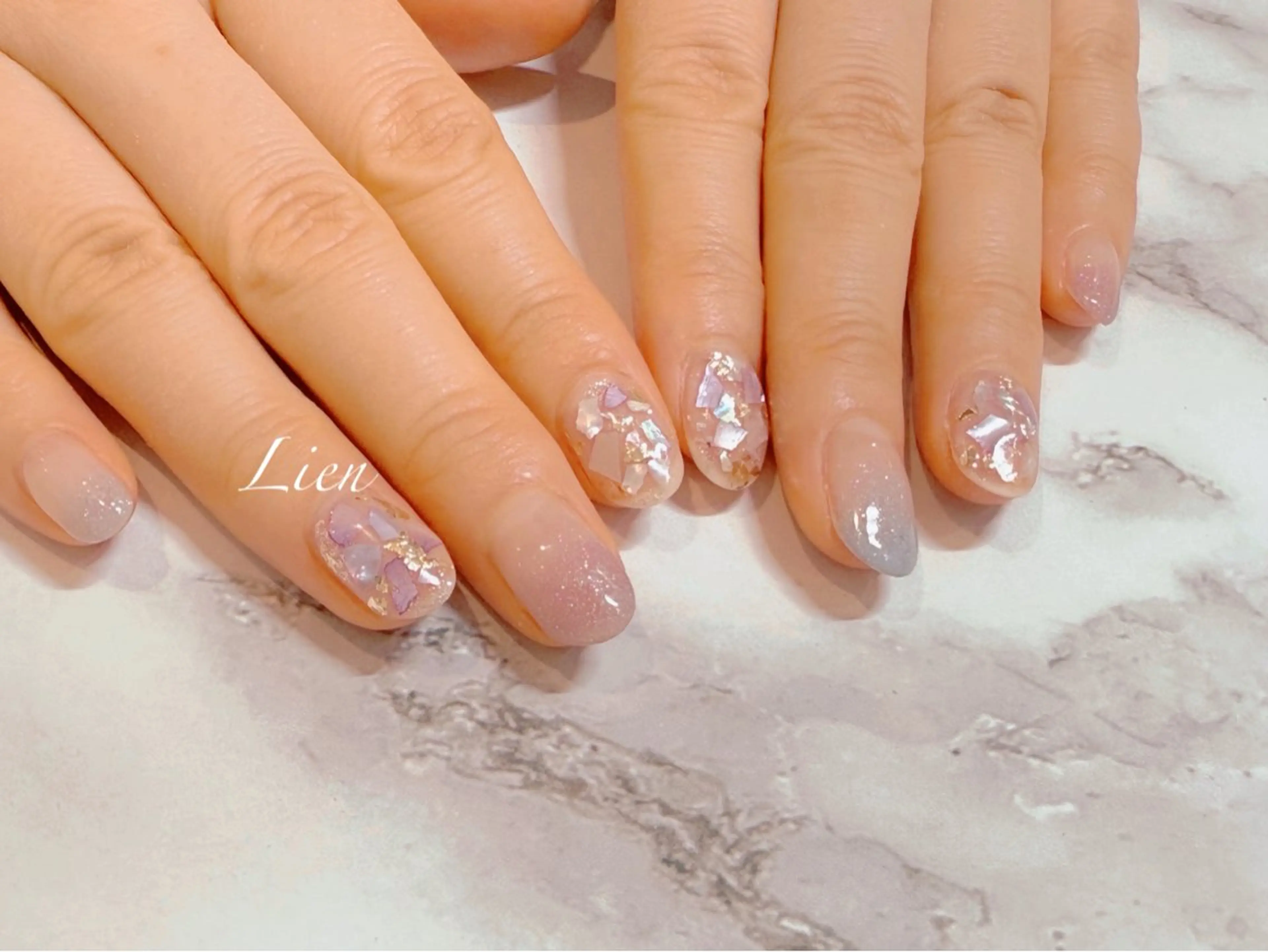 ネイル 長さ出し フットネイル フレンチネイル ジェルネイル ガラスフレンチ ハンドネイル Lien（リアン） 銀座駅6分のネイルデザイン