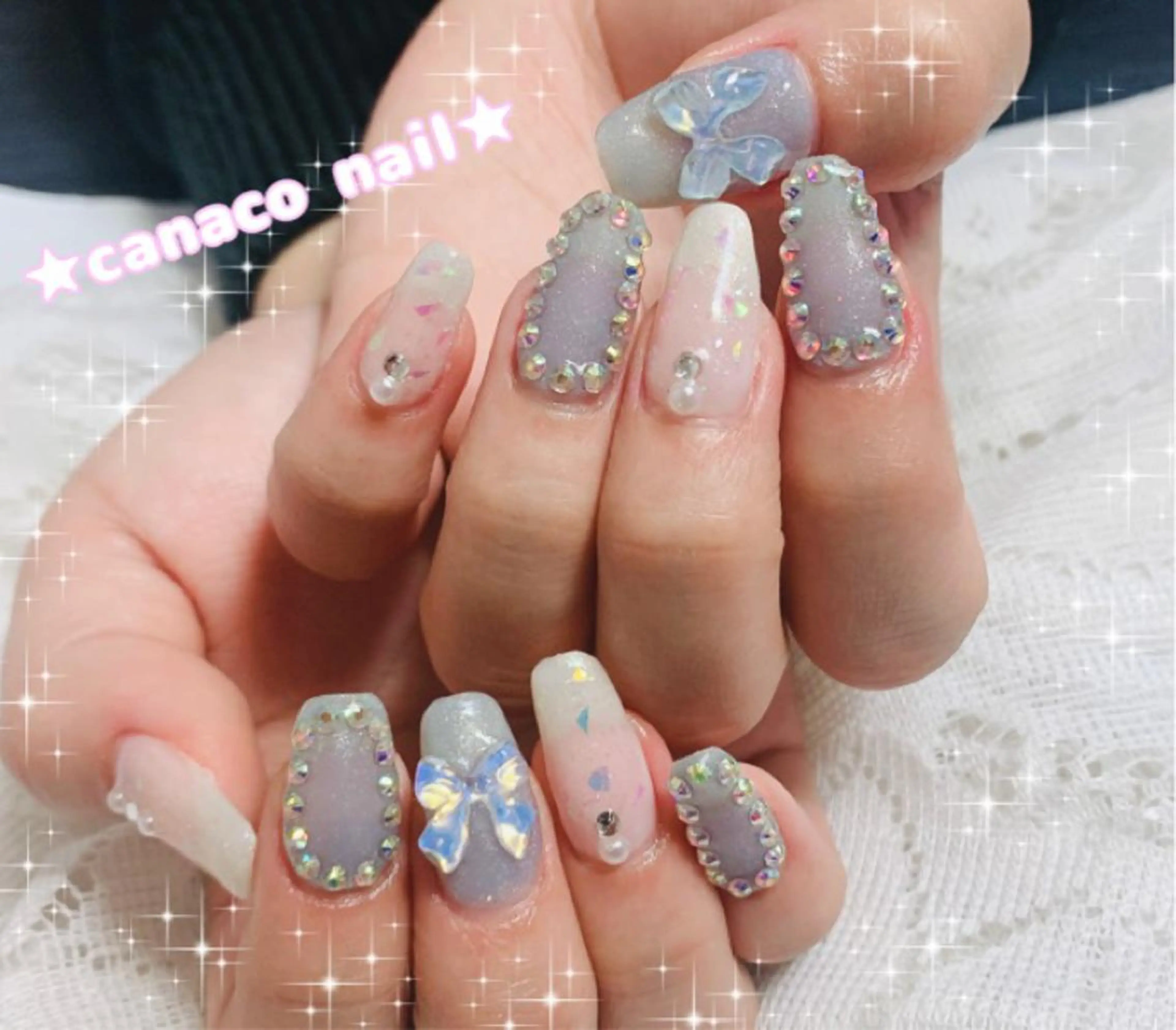 ネイル アートネイル オーロラネイル ブルー ジェルネイル パラジェル ベテランネイル cnc nailのネイルデザイン