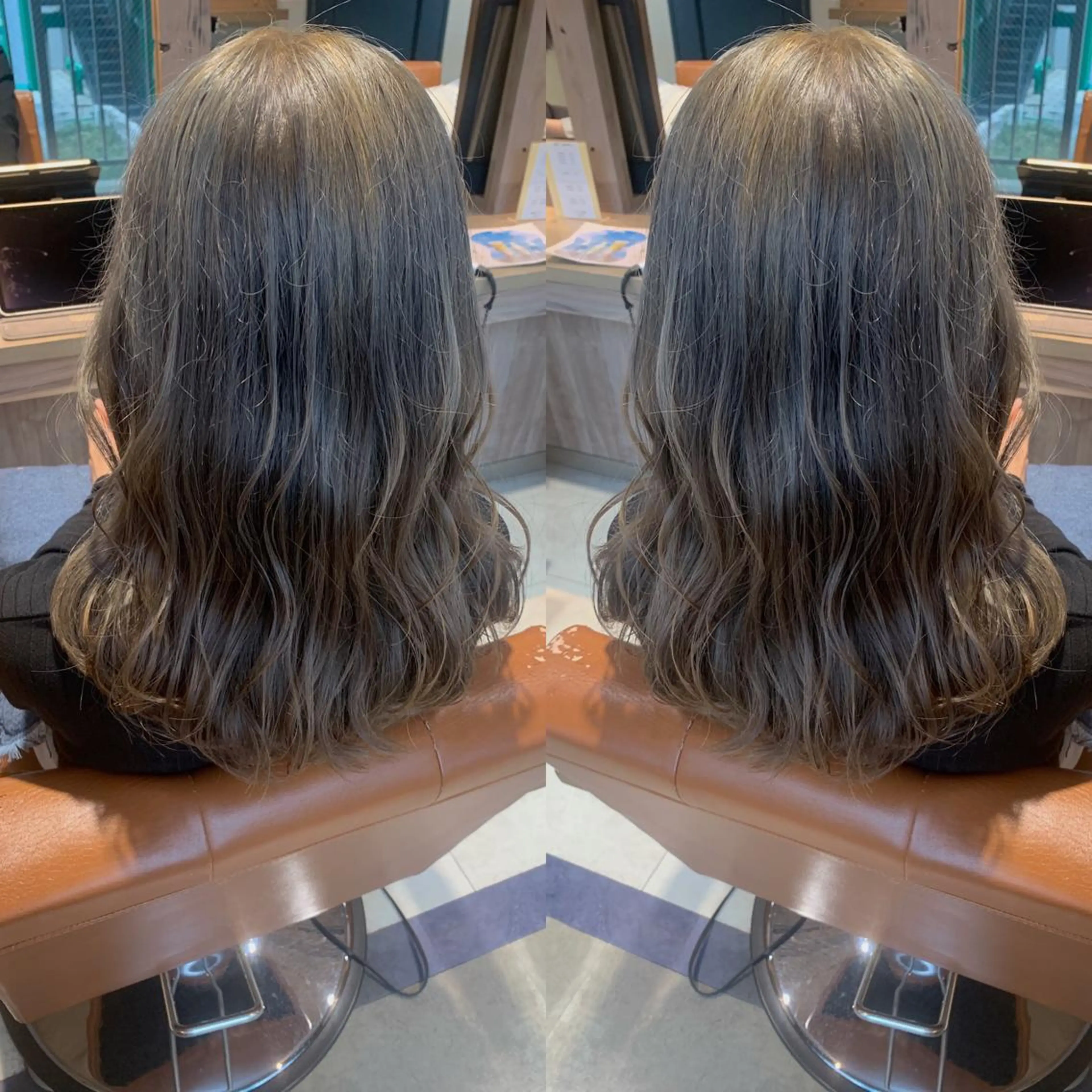 セミロング カラー グレージュ オリーブグレージュ オリーブグレー 韓国🇰🇷 ✂︎hair 内田愛のヘアスタイル