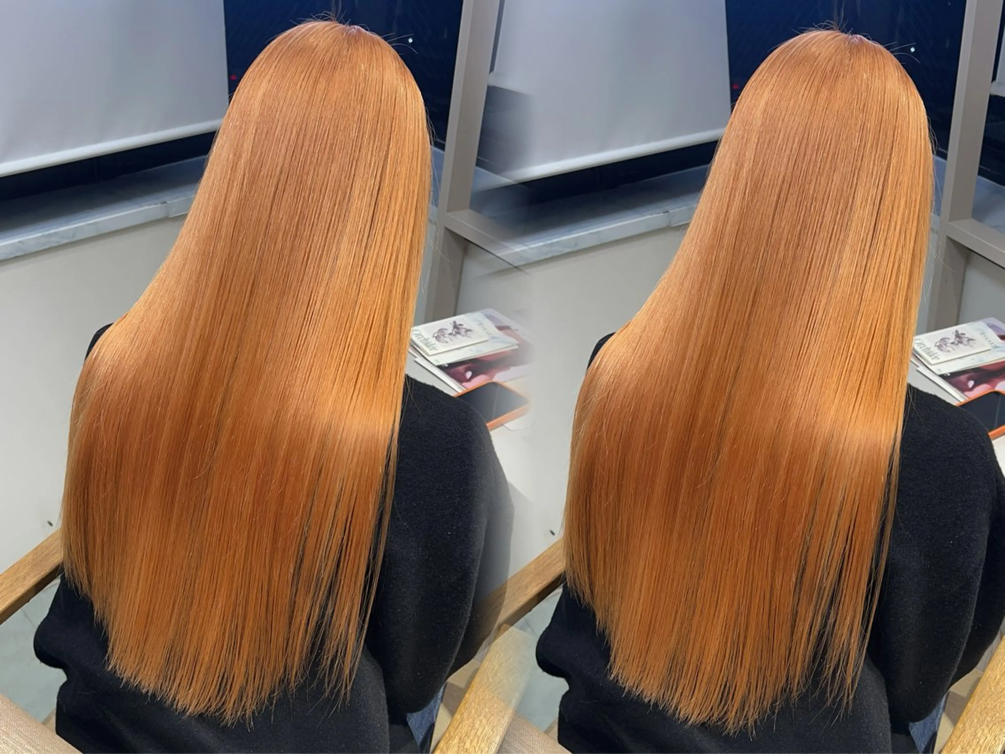 ロング カラー ブリーチ ハイトーンカラー オレンジ ayaka🫧 梅田ダブルカラーのヘアスタイル