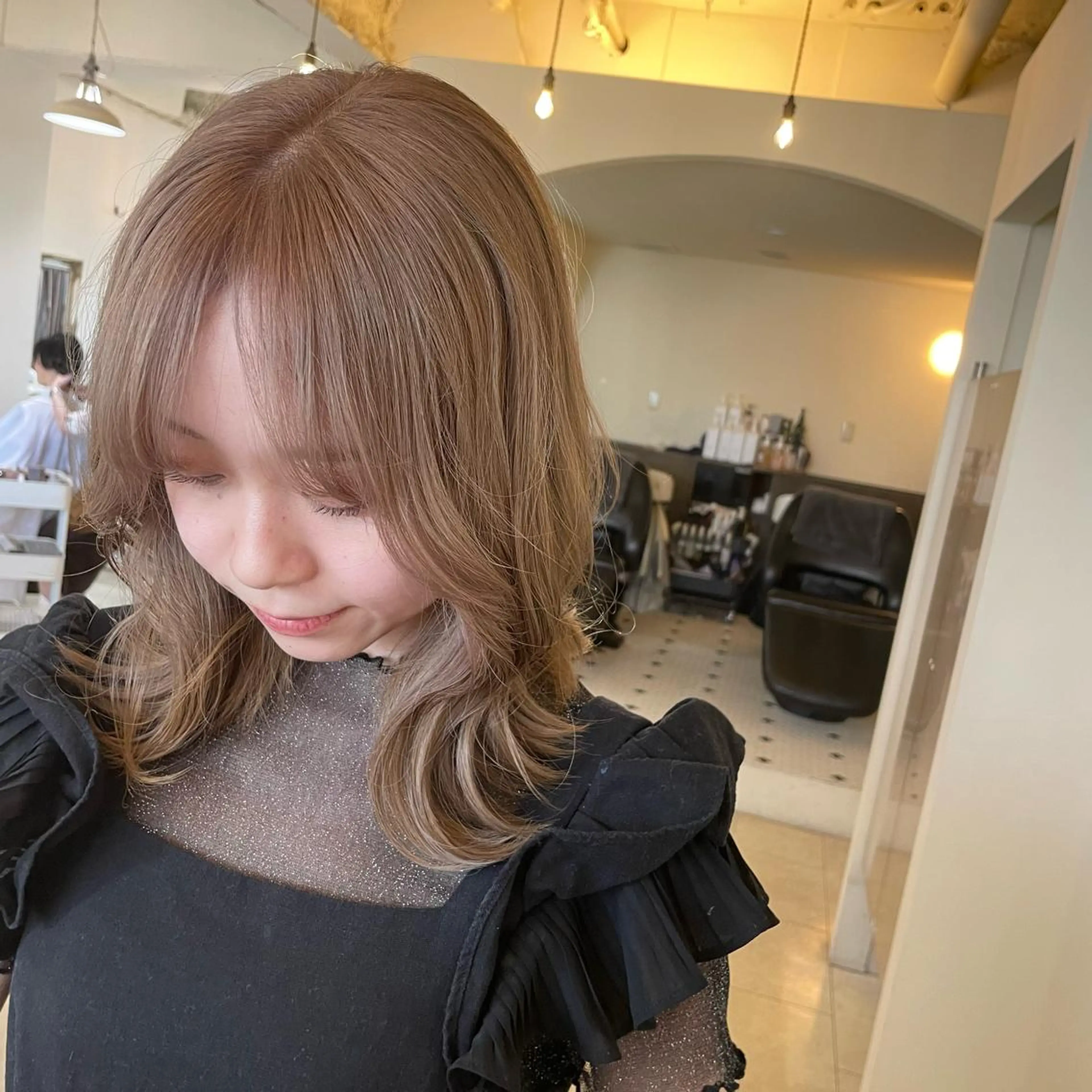 ミディアム カラー ブリーチ カット ヘアカラー ボブウルフ／ボブ Satsuki【名駅のヘアスタイル