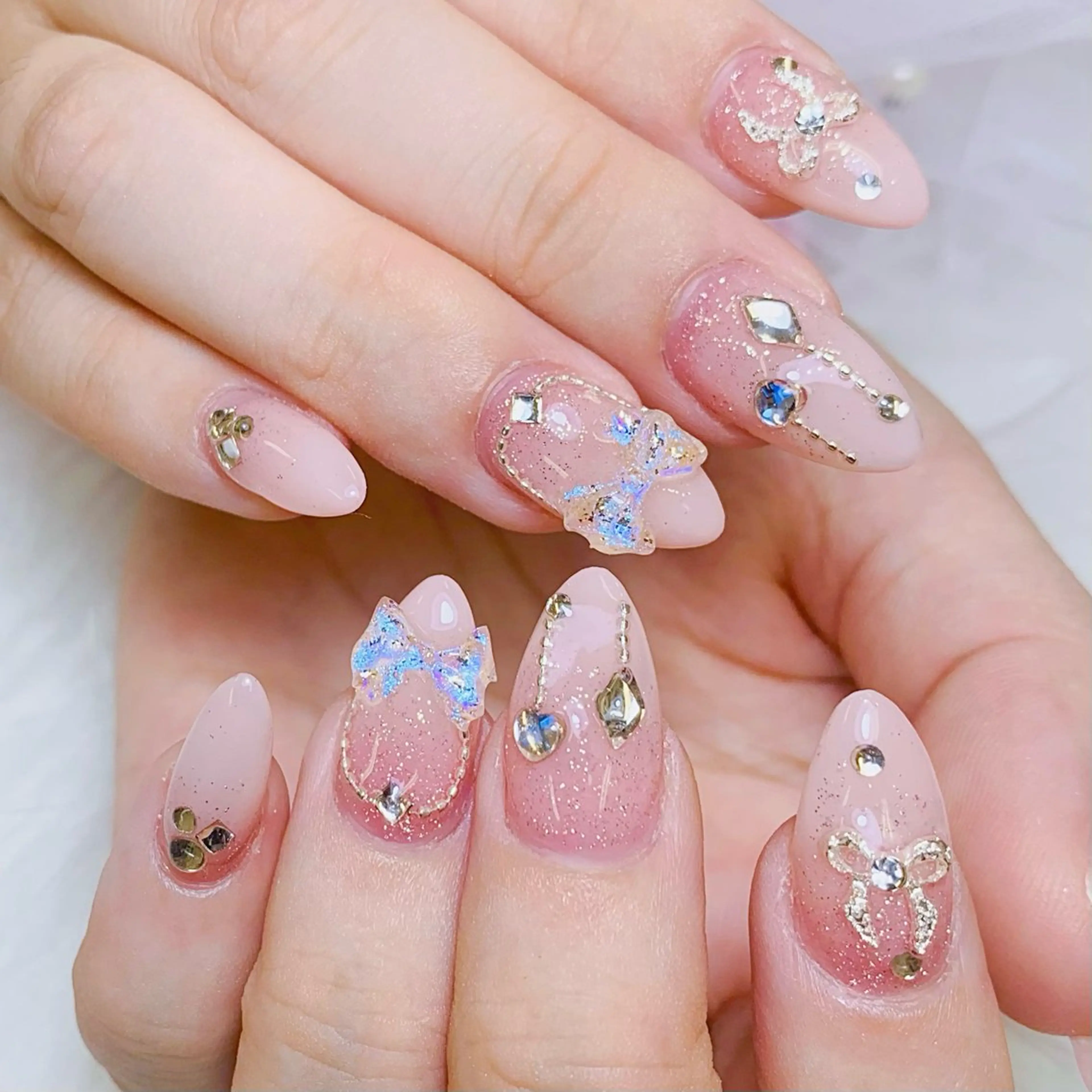 ネイル チークネイル 長さ出し フラッシュネイル フレンチネイル グラデーション ハンドネイル AN NAIL SALONのネイルデザイン