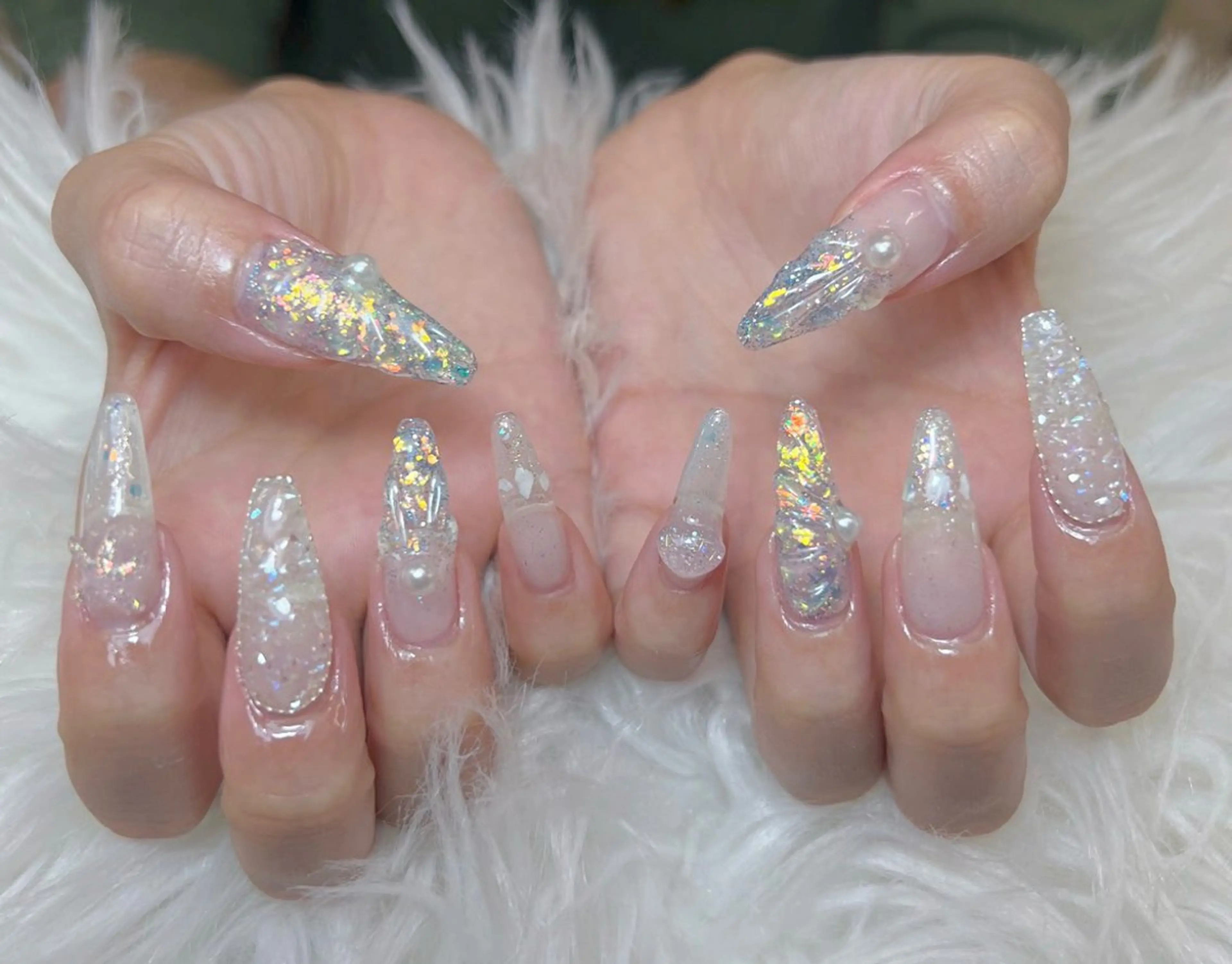 ネイル アートネイル オーロラネイル チークネイル 長さ出し フットネイル Miya _nailのネイルデザイン