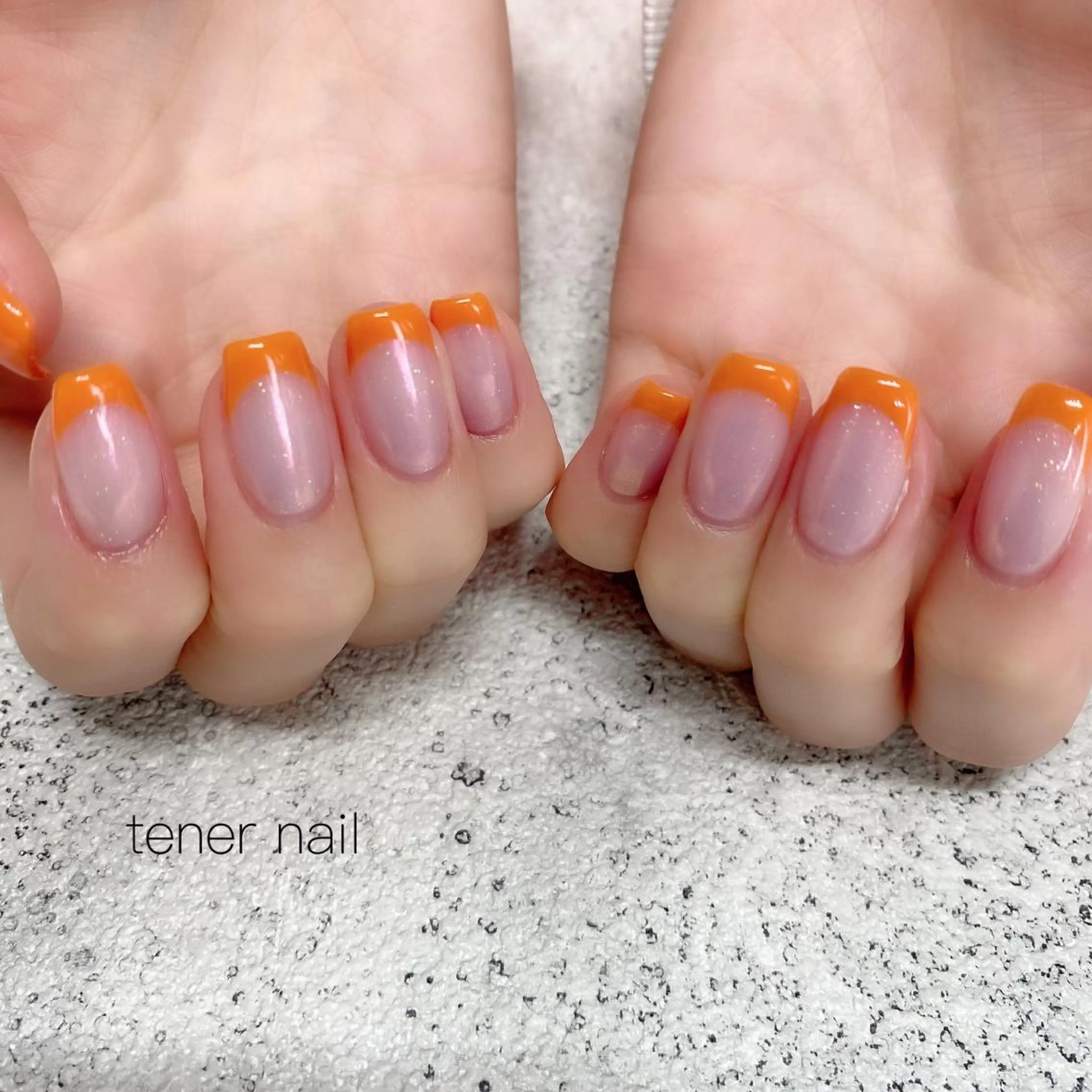 ネイル オーロラネイル フレンチネイル オレンジ テネルネイル tener nailのネイルデザイン