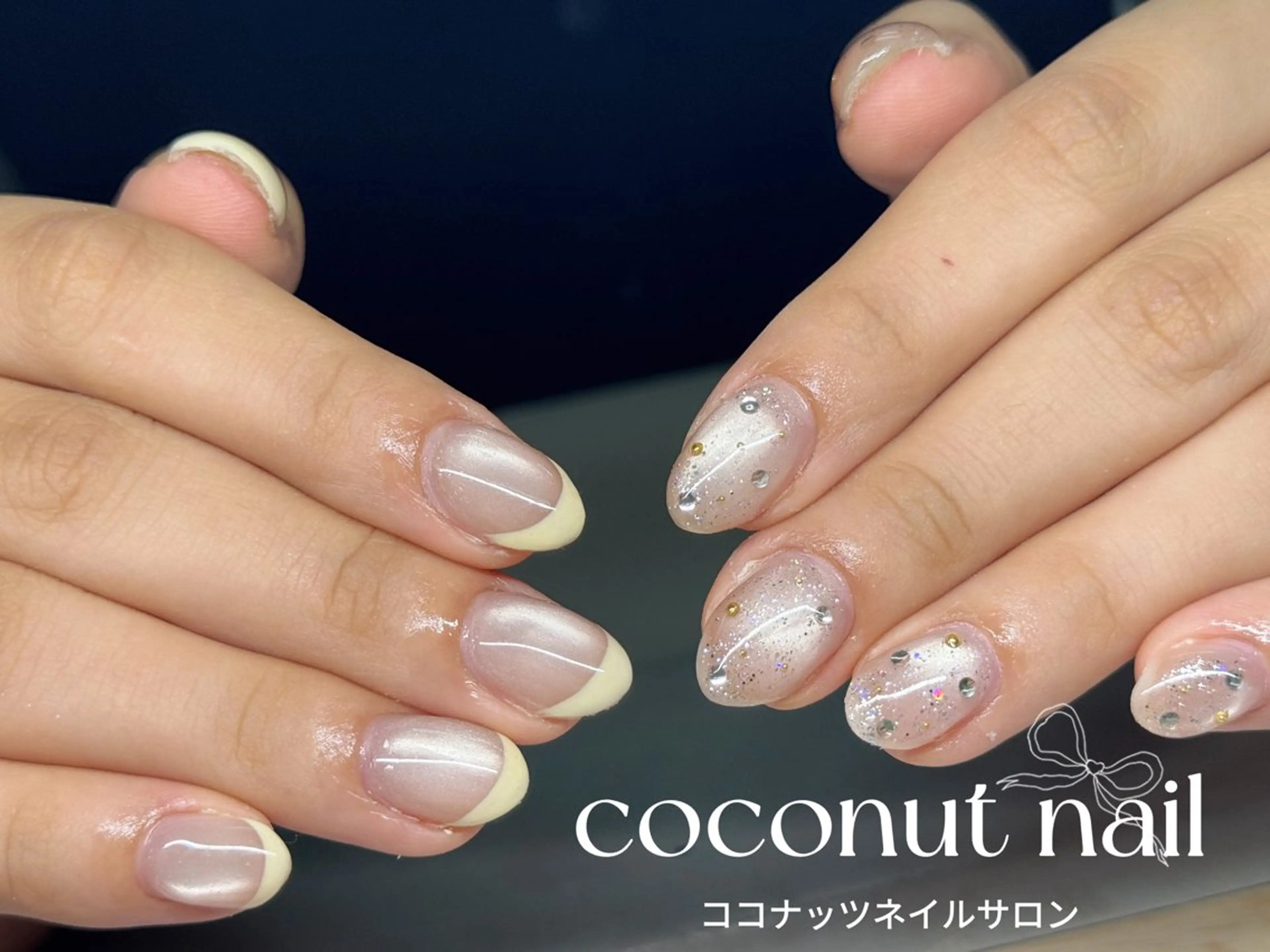 ネイル べっ甲ネイル フレンチネイル キラキラネイル マグネットネイル 大理石ネイル(マーブル) ハンドネイル 神田 ココナッツのネイルデザイン