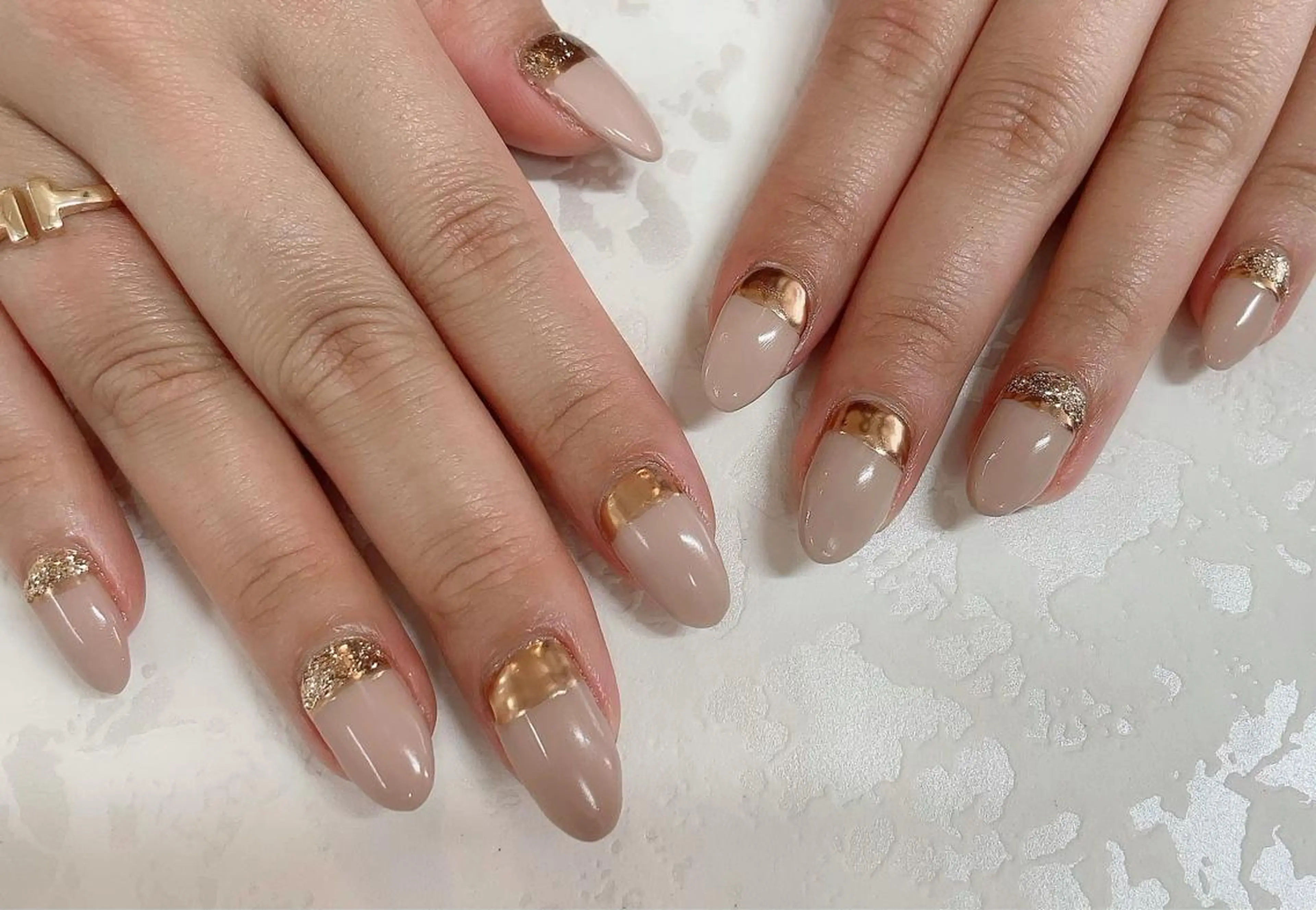 ネイル ゴールド ミラーネイル ピンク Nail cottageのネイルデザイン