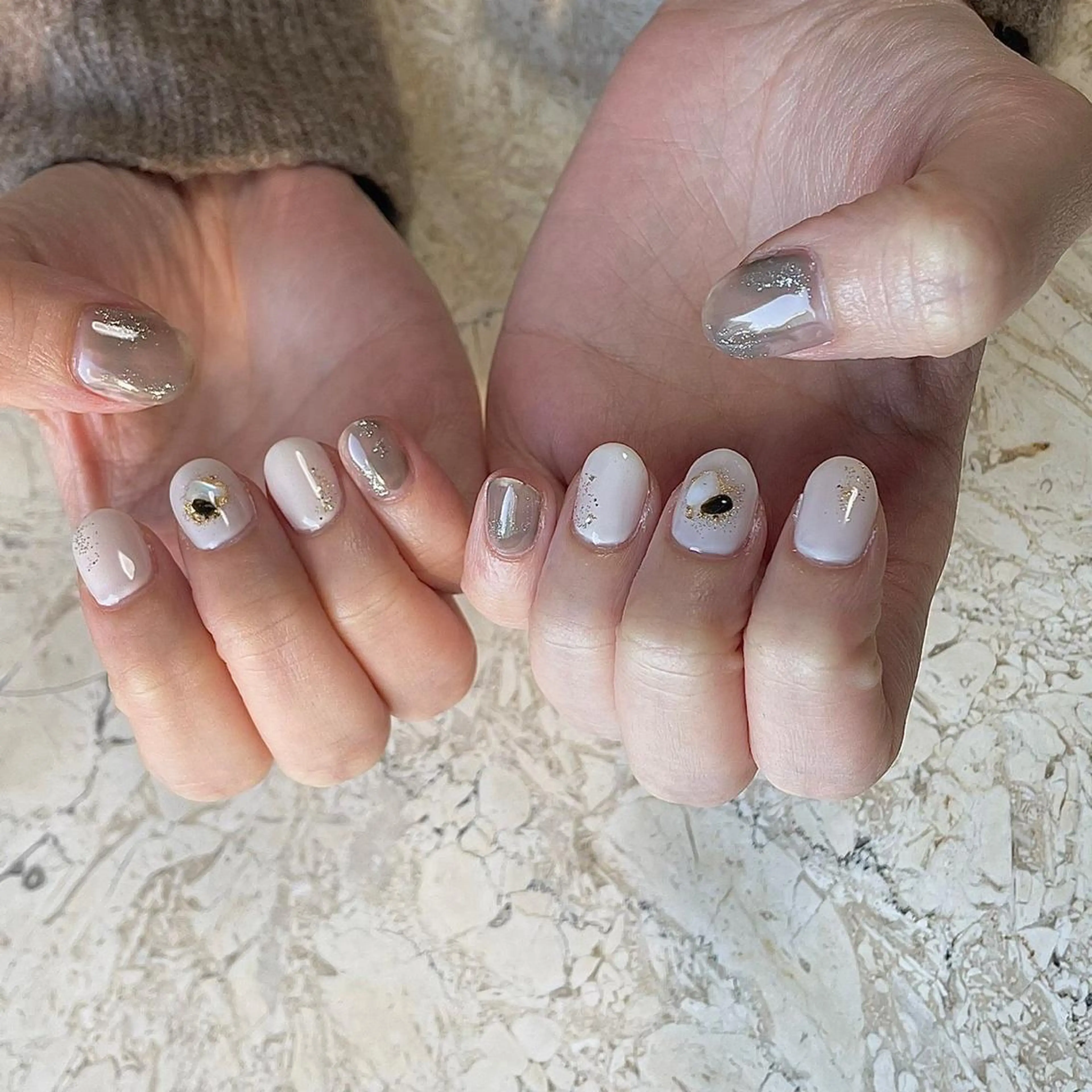 ネイル アートネイル ブルー フレンチネイル ジェルネイル 韓国ネイル ハンドネイル nail salon mieux(ミュー)のマツエク・マツパデザイン