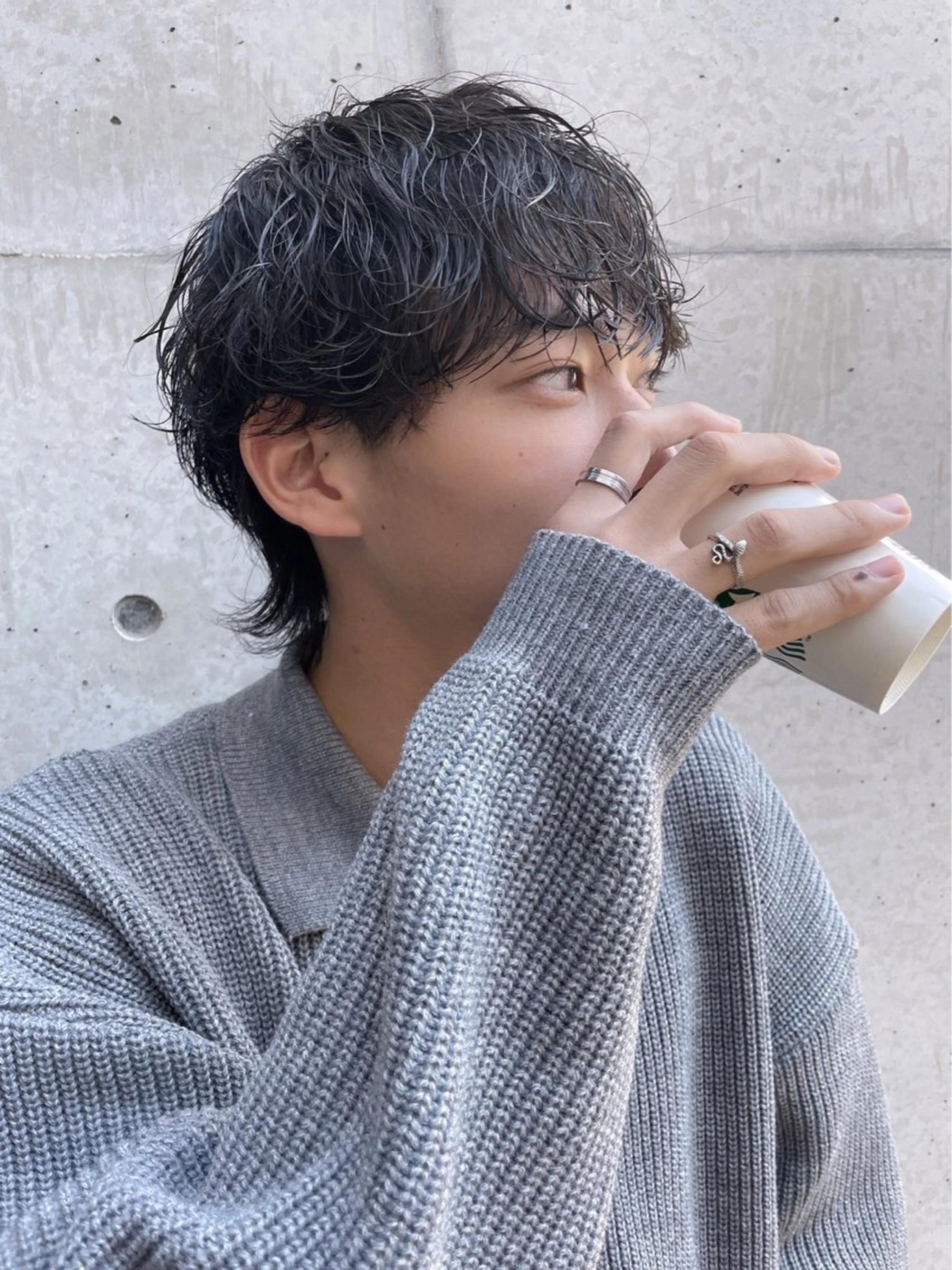 ショート カラー パーマ ヘアアレンジ メンズ マッシュウルフ マッシュ メンズパーマ メンズウルフカット シースルーバング メンズ特化酒井翔太 /メンズカット/名駅のヘアスタイル
