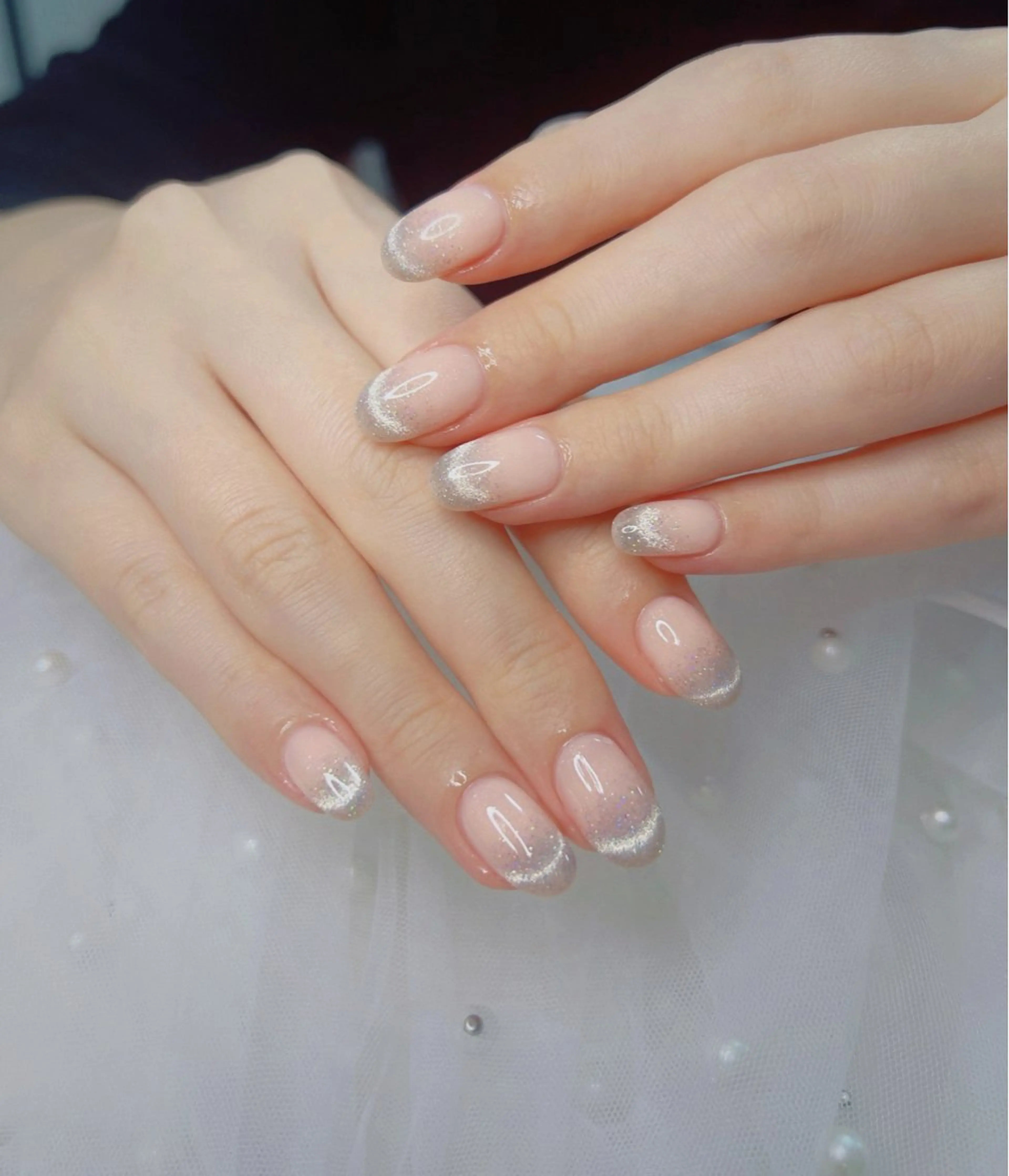 ネイル オーロラネイル 長さ出し フットネイル 韓国ネイル ラメ(グリッター) ハンドネイル 👍thumbs up nail👍のネイルデザイン