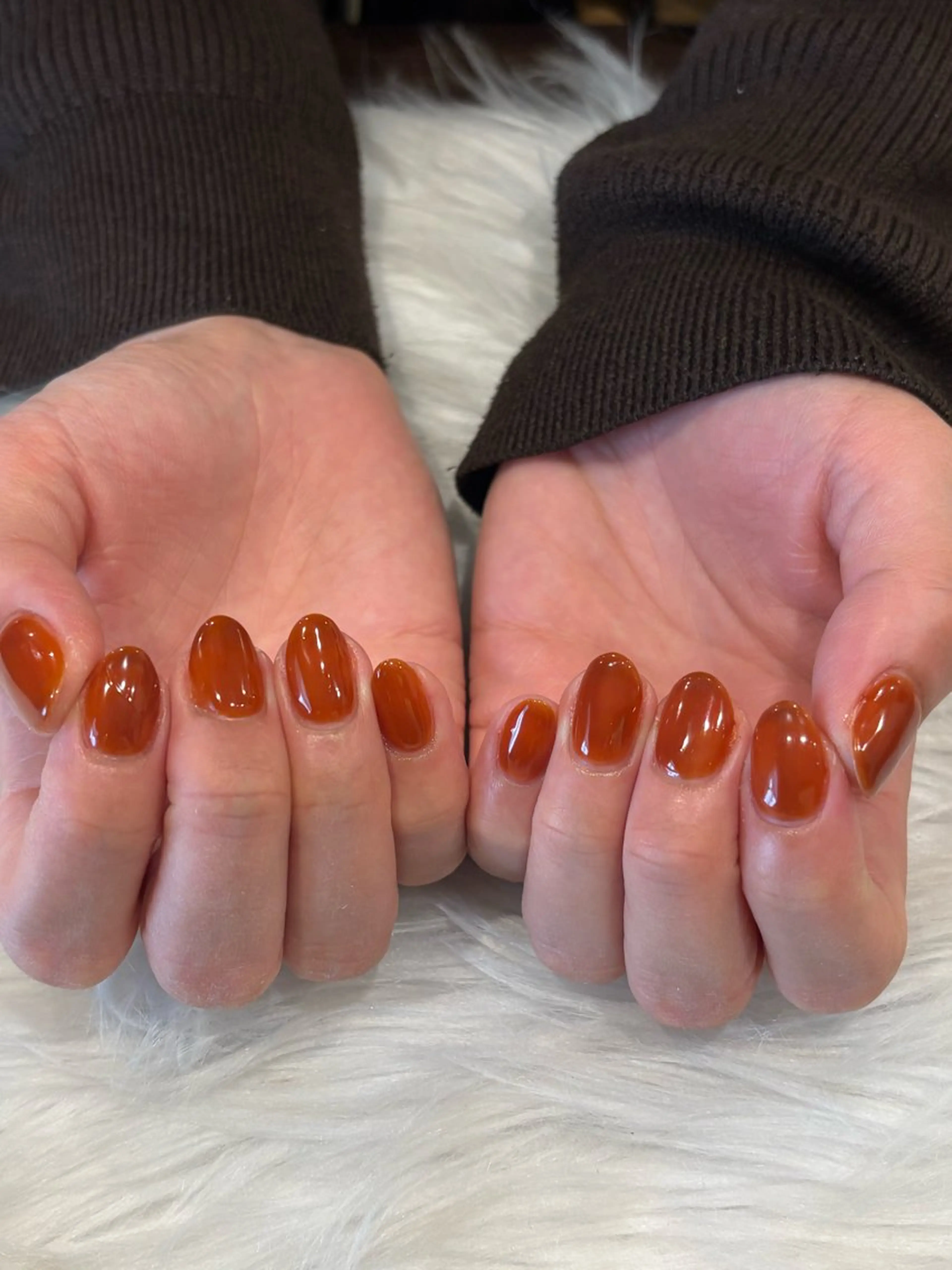 ネイル ブラウン ワンカラーネイル 赤色 ハンドネイル Nobody_ AikAのネイルデザイン