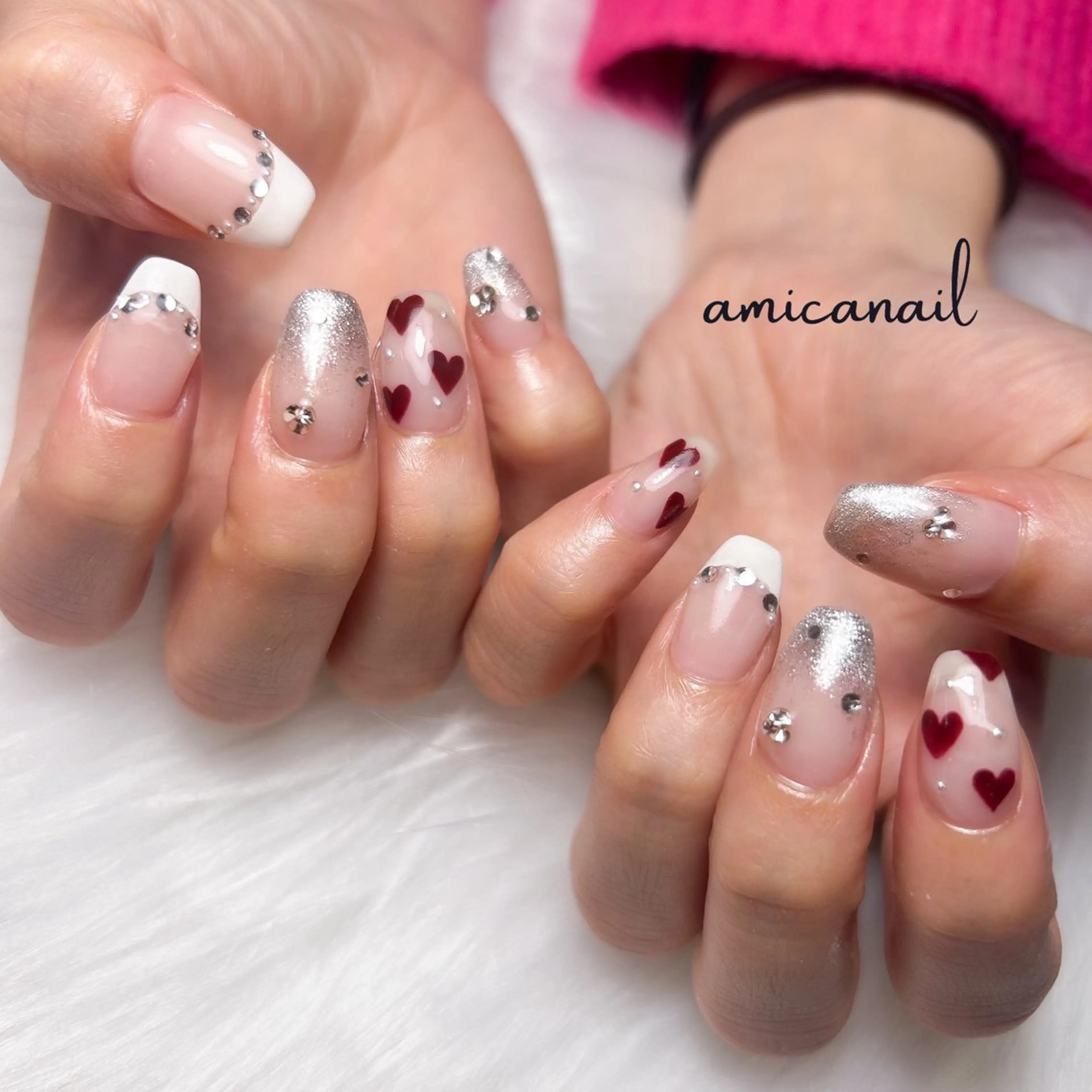 ネイル フレンチネイル ハート ハンドネイル _amica nail_のネイルデザイン