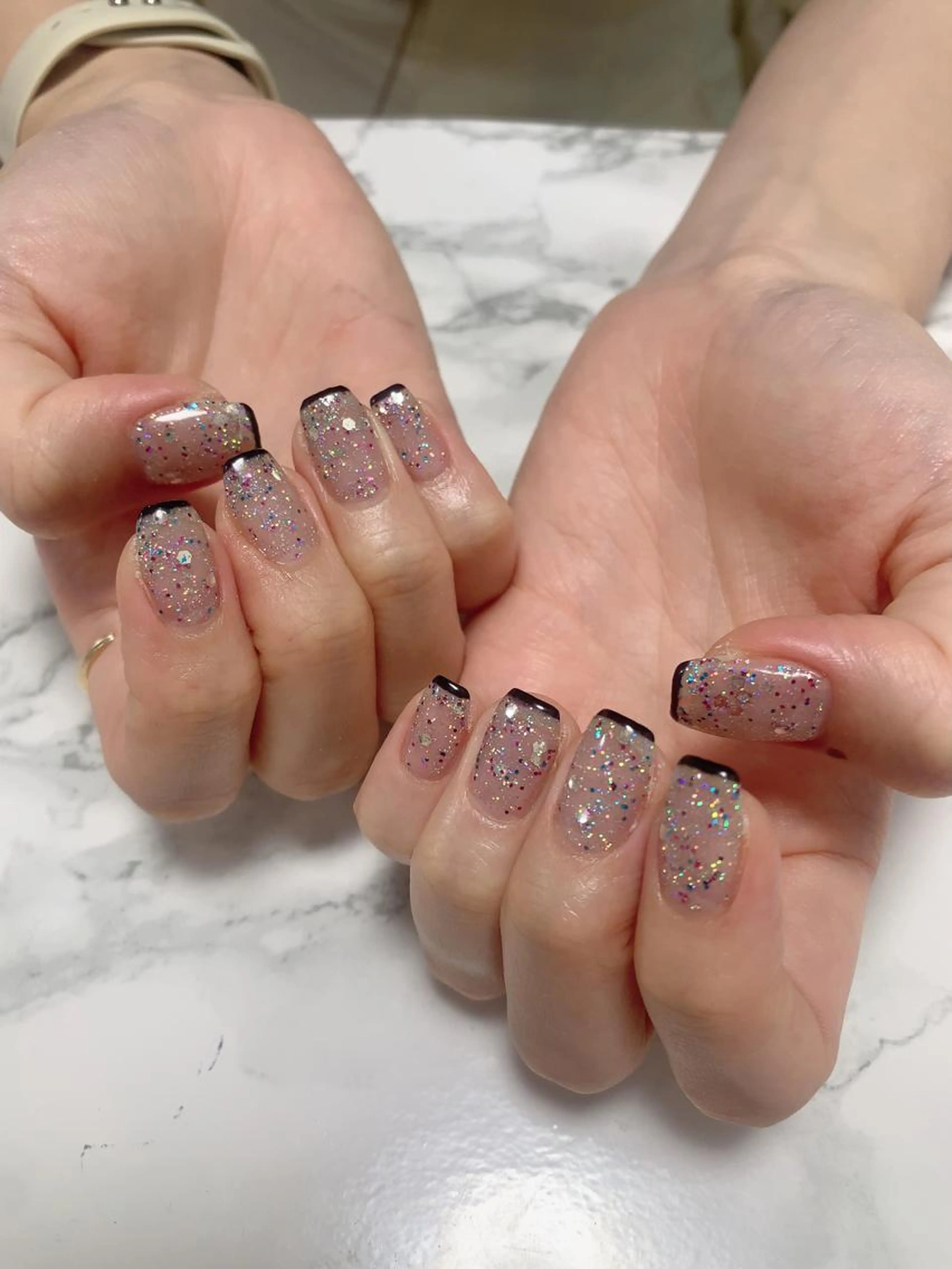 【セール】💅ベース色ありフレンチ/ガラスフレンチネイル【オフ込み】🌺の写真