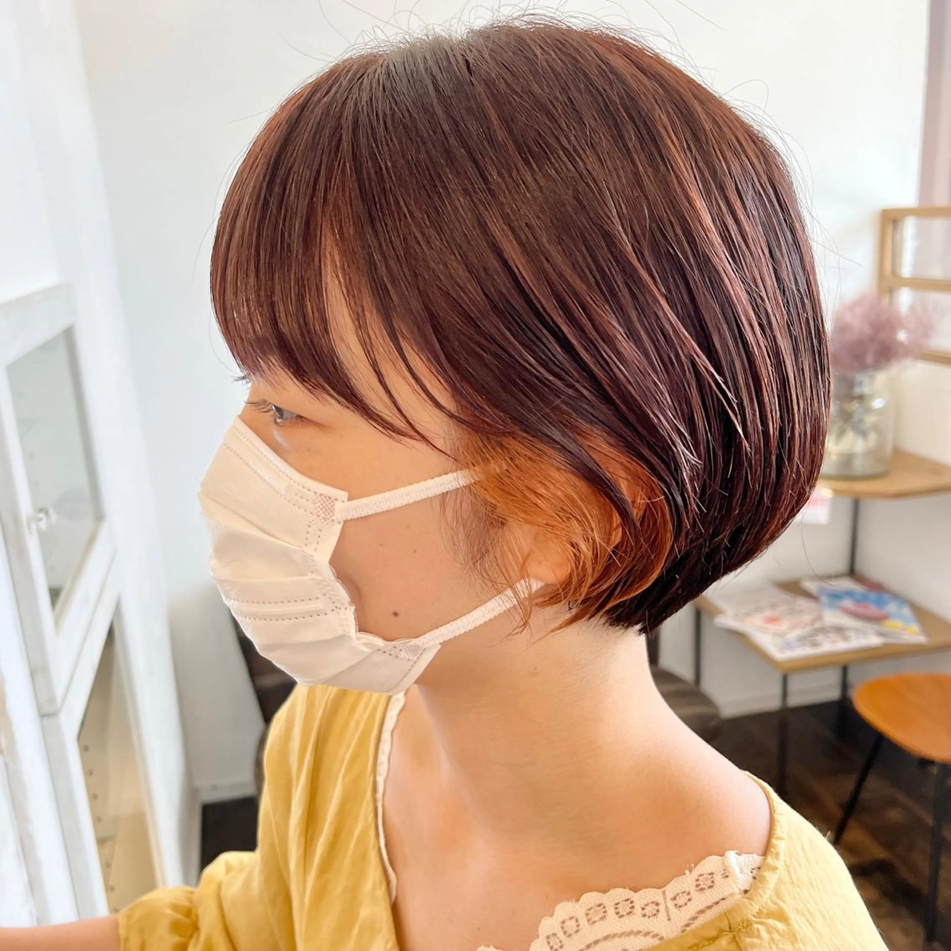 ショート カラー アプリコットブラウン ブラウンカラー オレンジ 伊藤ゆかり/髪質改善 /透明感カラーのヘアスタイル