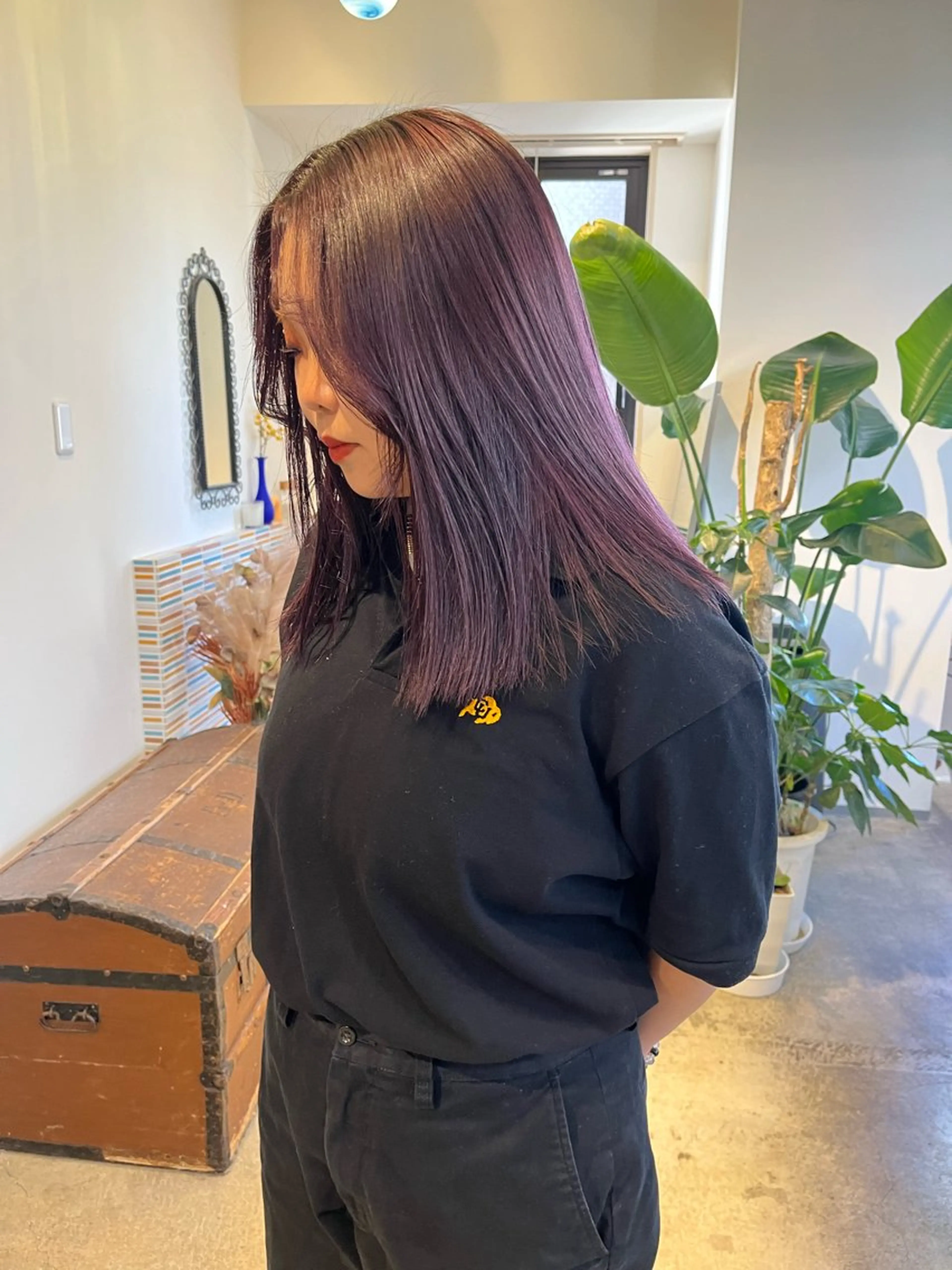 ミディアム カラー ブリーチ ボルドーカラー カット ヘアカラー トリートメント 🩷ハイトーン透明感 レイヤー🩷ユリカのヘアスタイル