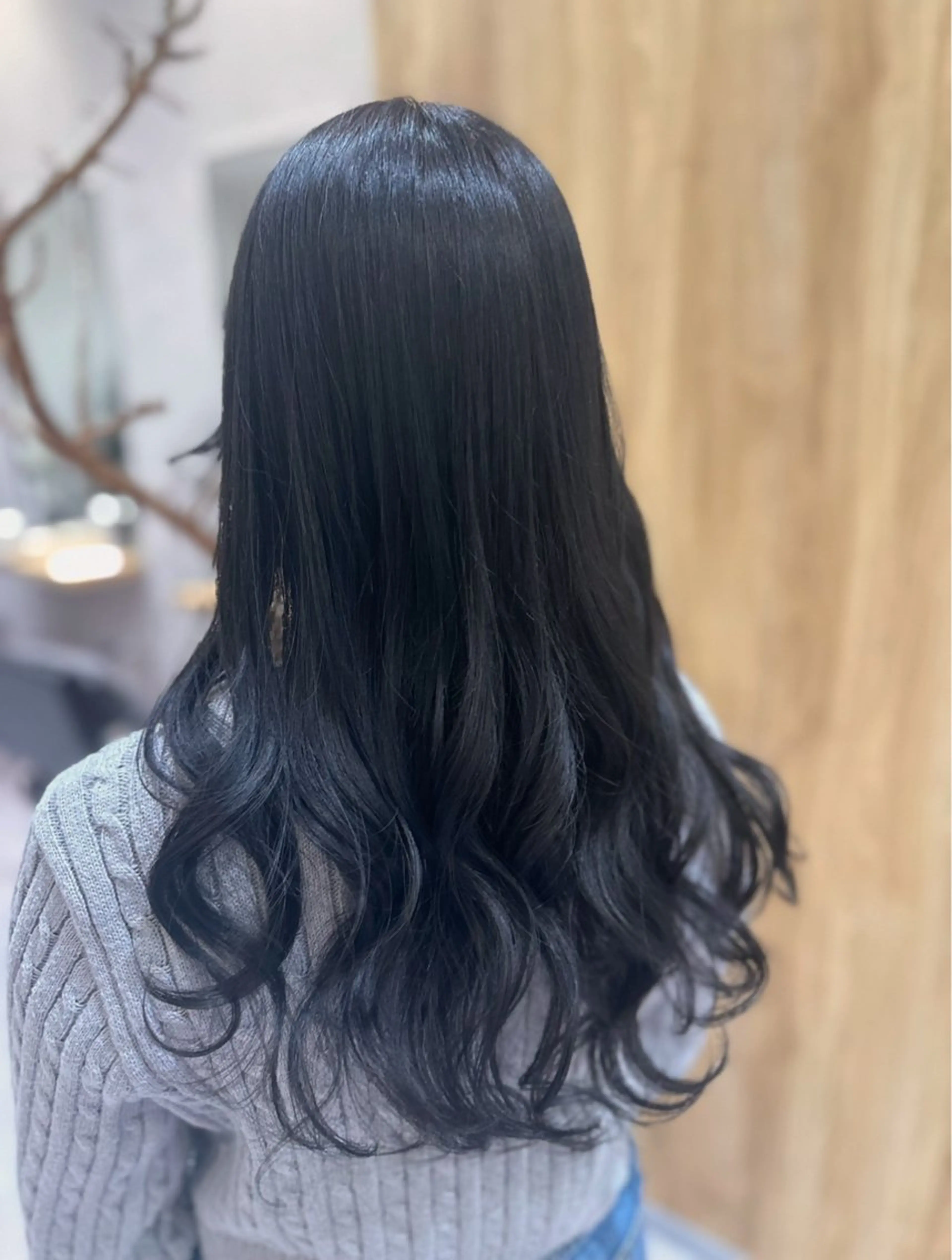 セミロング カラー 黒髪 ブルーカラー ブルーブラック 癖毛改善縮毛矯正 /中山なかやまのヘアスタイル