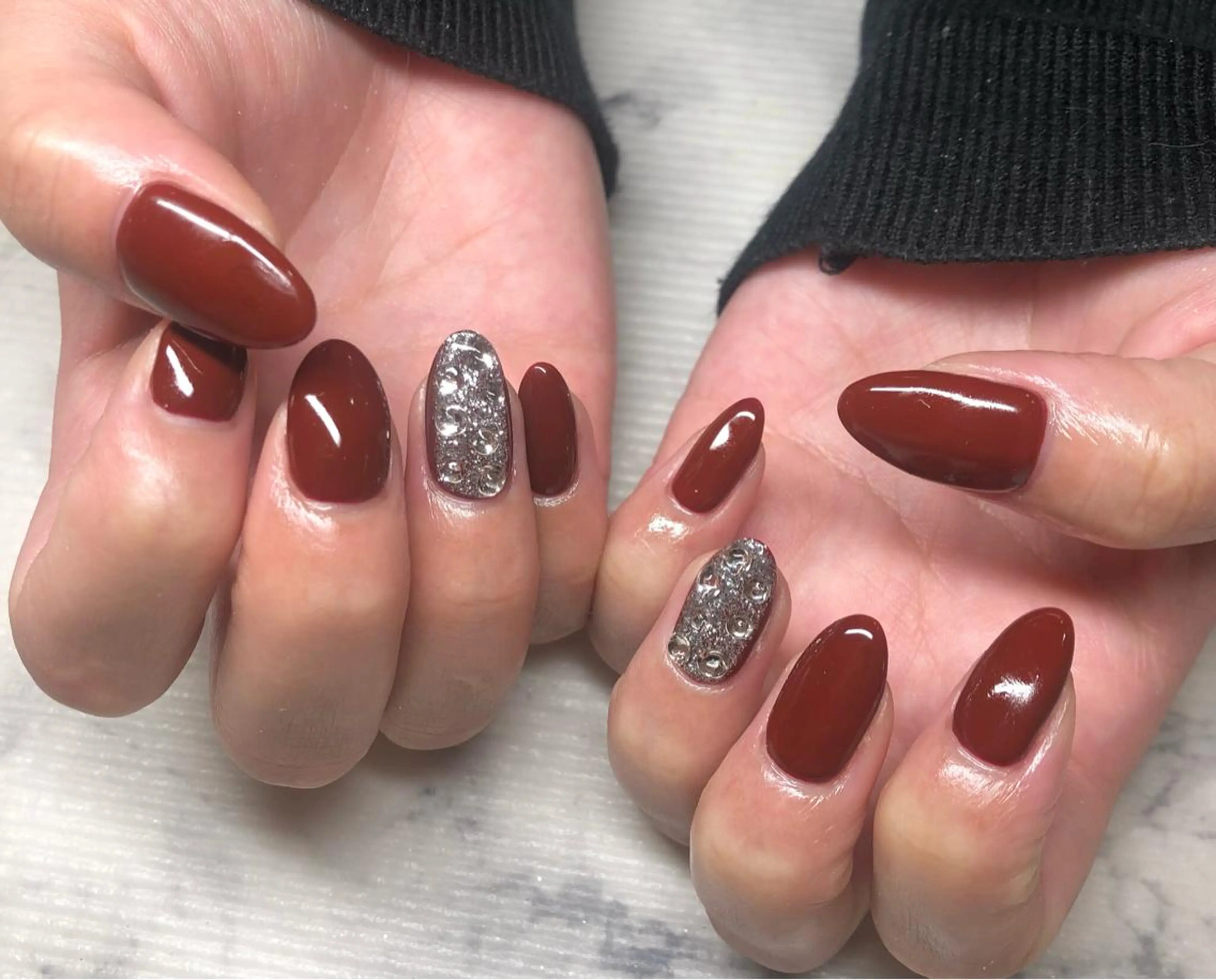 ネイル ボルドー 持ち込み シンプルネイル ストーンネイル いちじゅう あおいのネイルデザイン