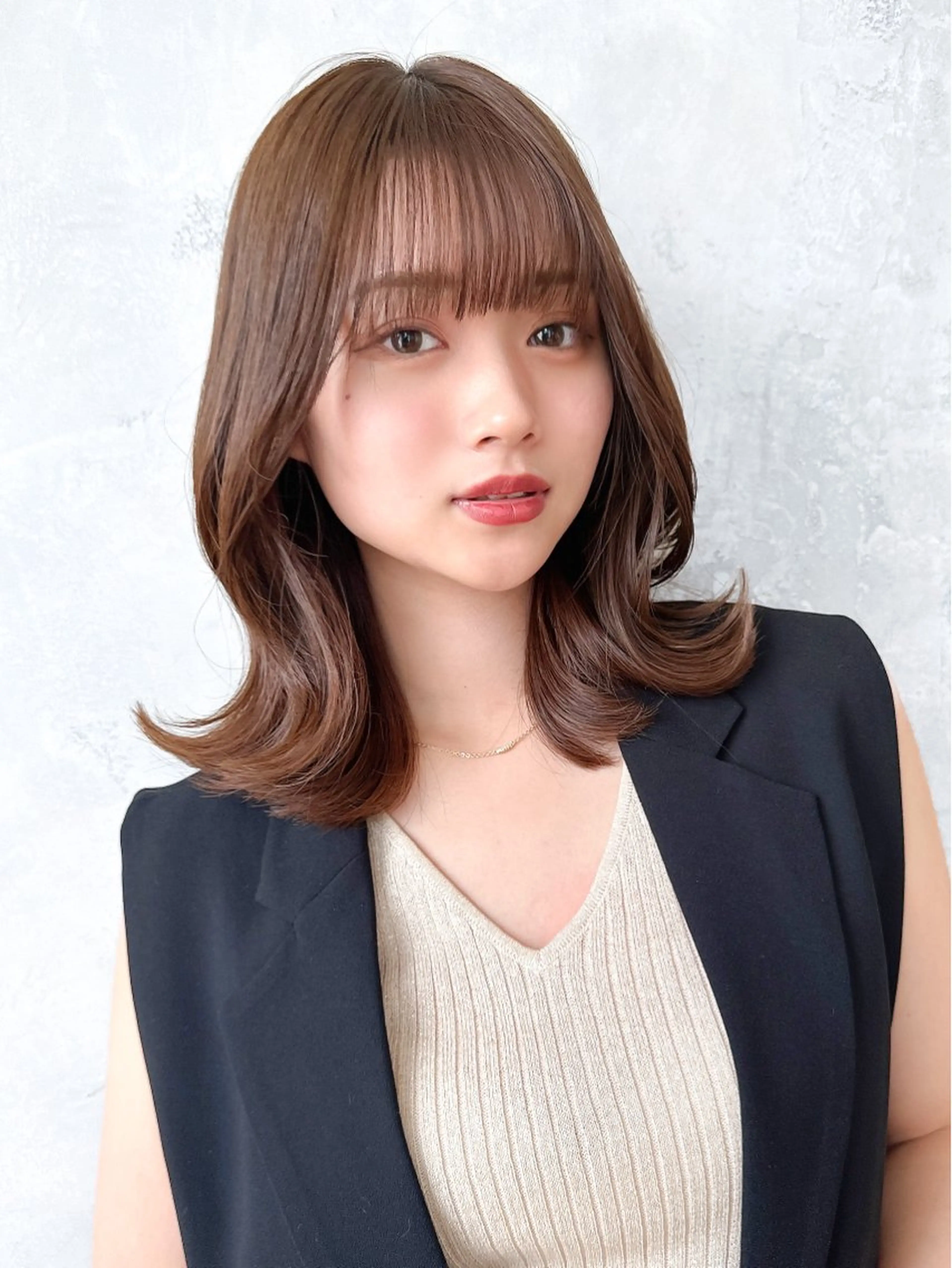 セミロング カラー ベージュカラー ブラウンカラー ブラウンベージュ くびれヘア 顔周りカット 顔周り/くびれヘア 韓国ヘア💕風間るなのヘアスタイル