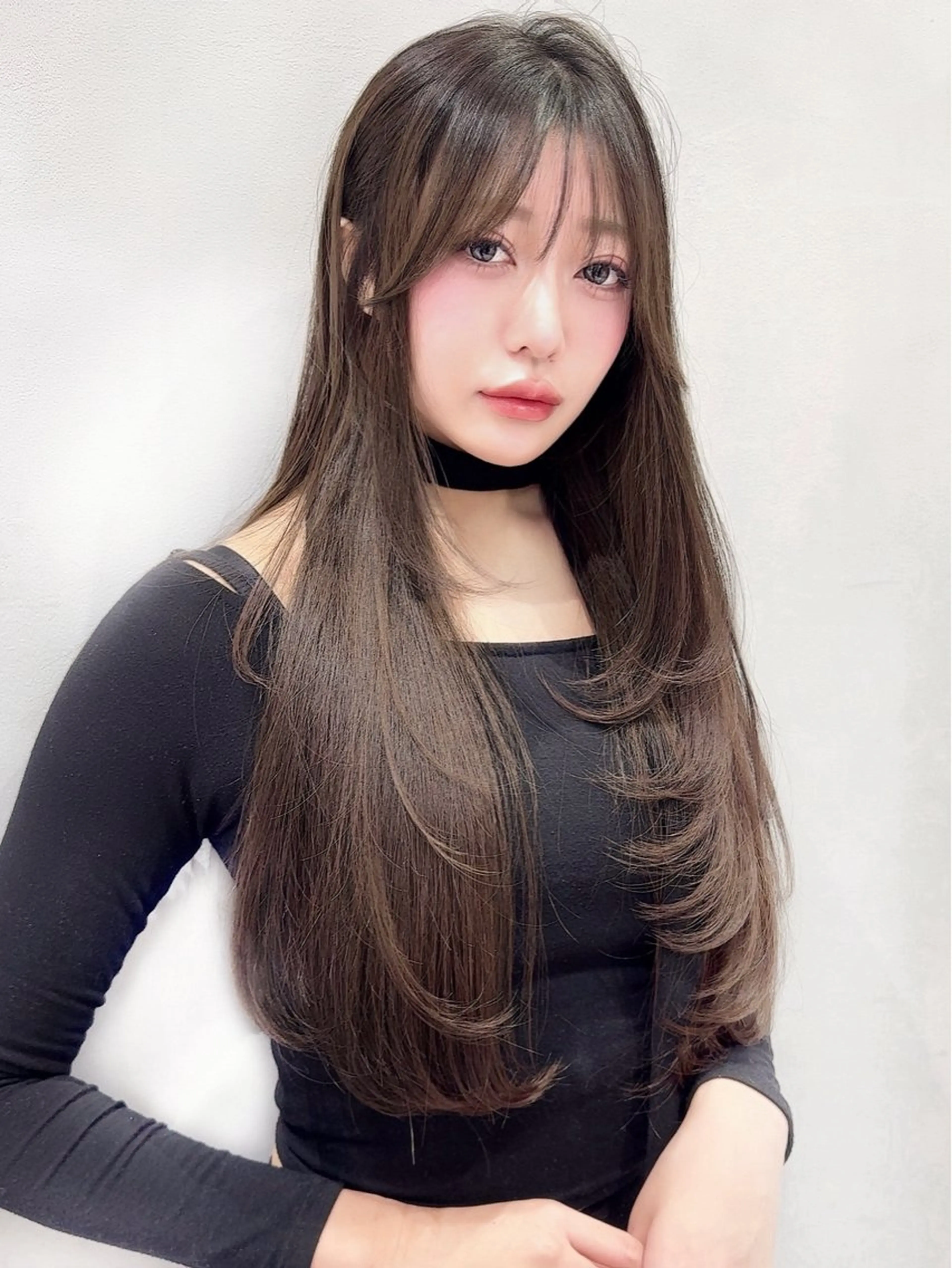 ミディアム カラー カット ヘアカラー トリートメント 木屋元一/透明感 /前髪/レイヤーのヘアスタイル
