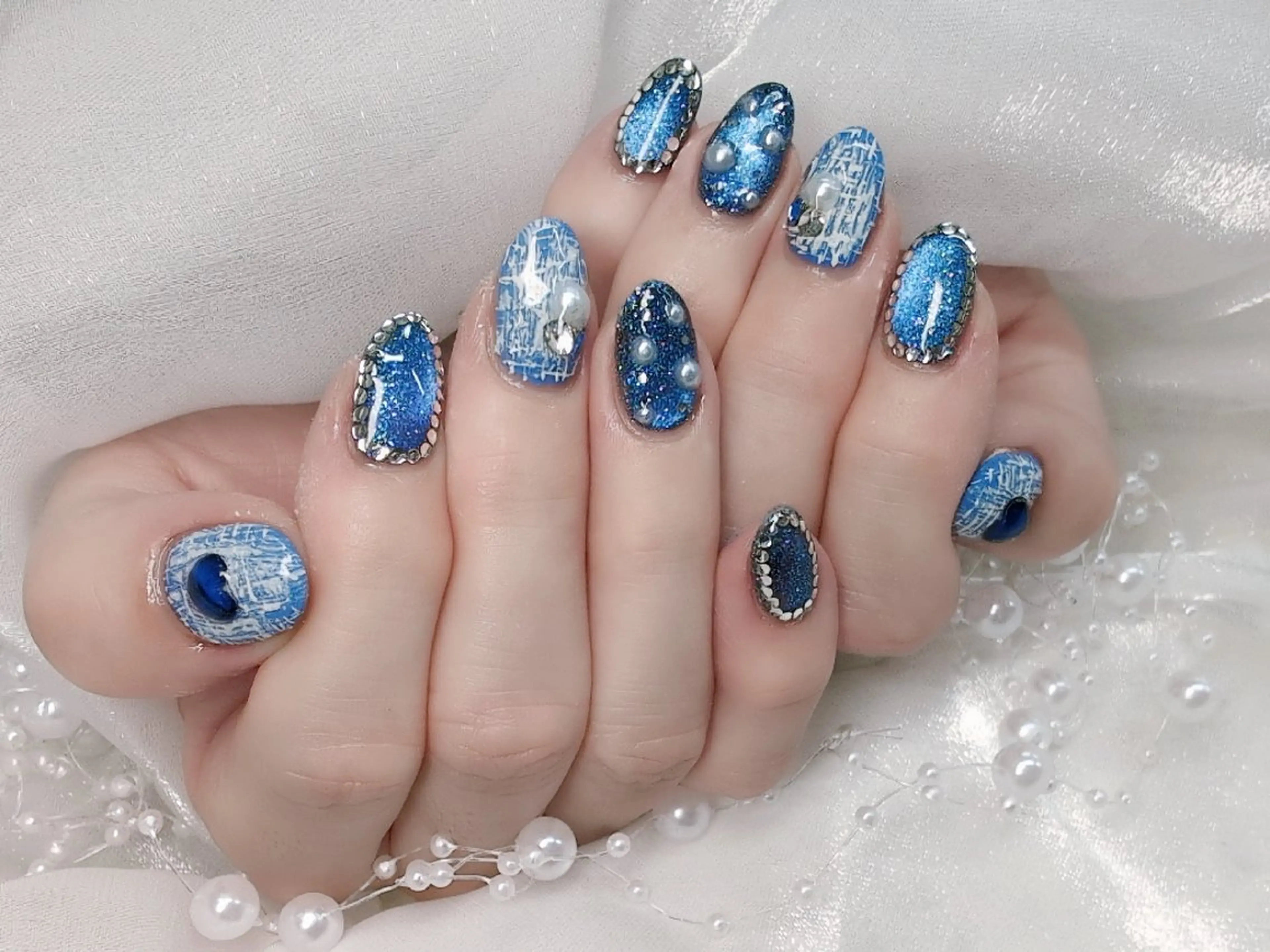 ネイル 長さ出し フラッシュネイル フレンチネイル キラキラネイル ラメ(グリッター) Chouette Nailのネイルデザイン