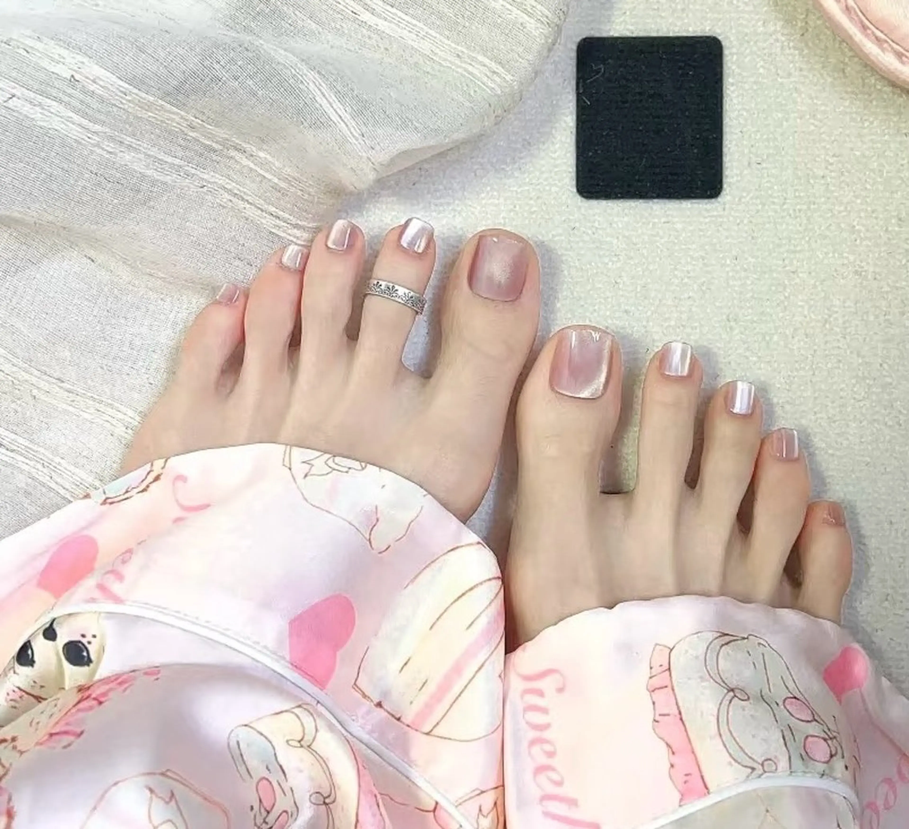 ネイル フラワーネイル フレンチネイル ジェルネイル ガラスフレンチ ハート フットネイル BabyYouMi nailのネイルデザイン