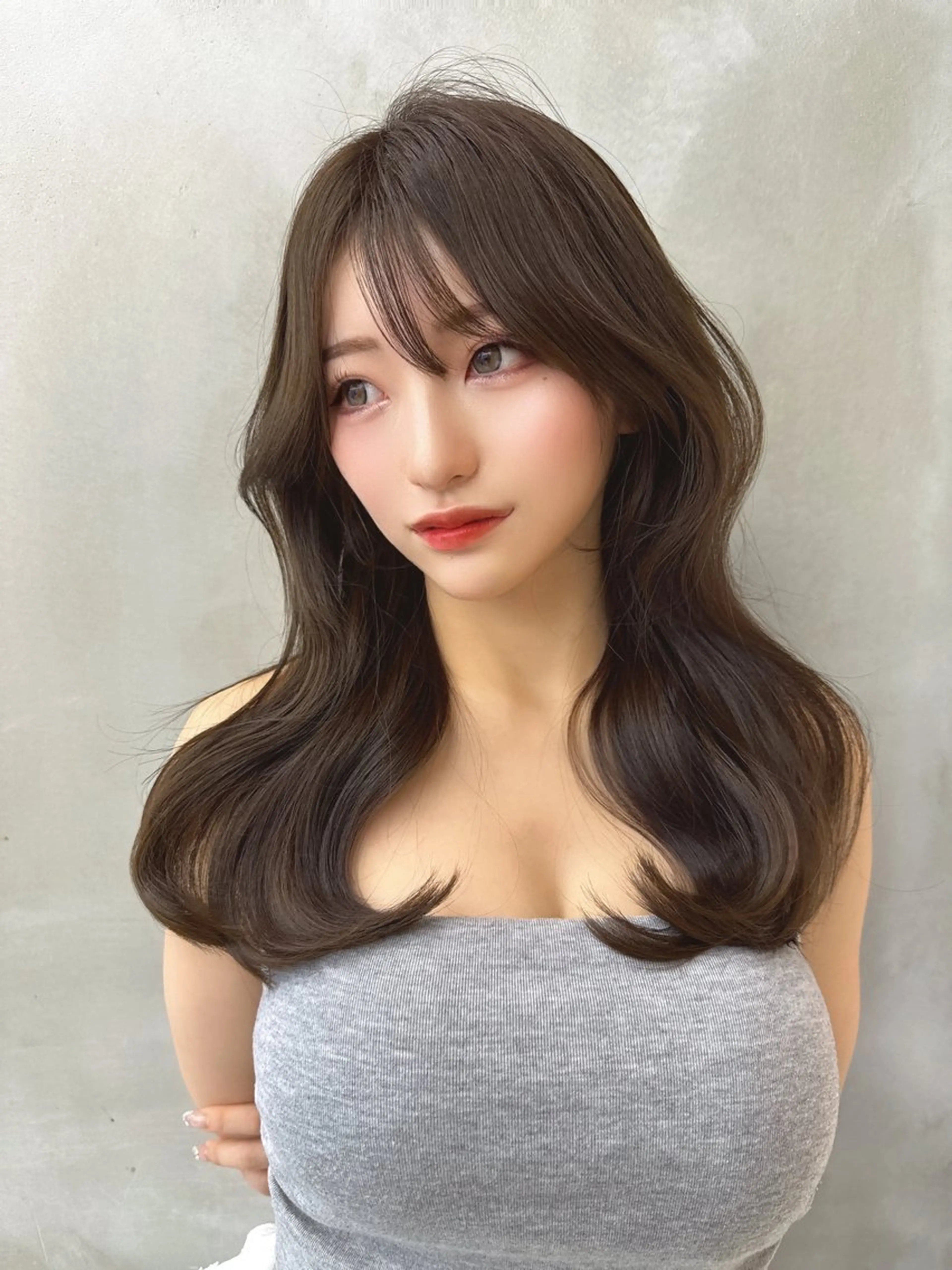 ロング くびれヘア 韓国風ヘア サイドバング 小顔カット カット ヘアカラー MASHU韓国ヘア/ レイヤー/透明感カラのヘアスタイル