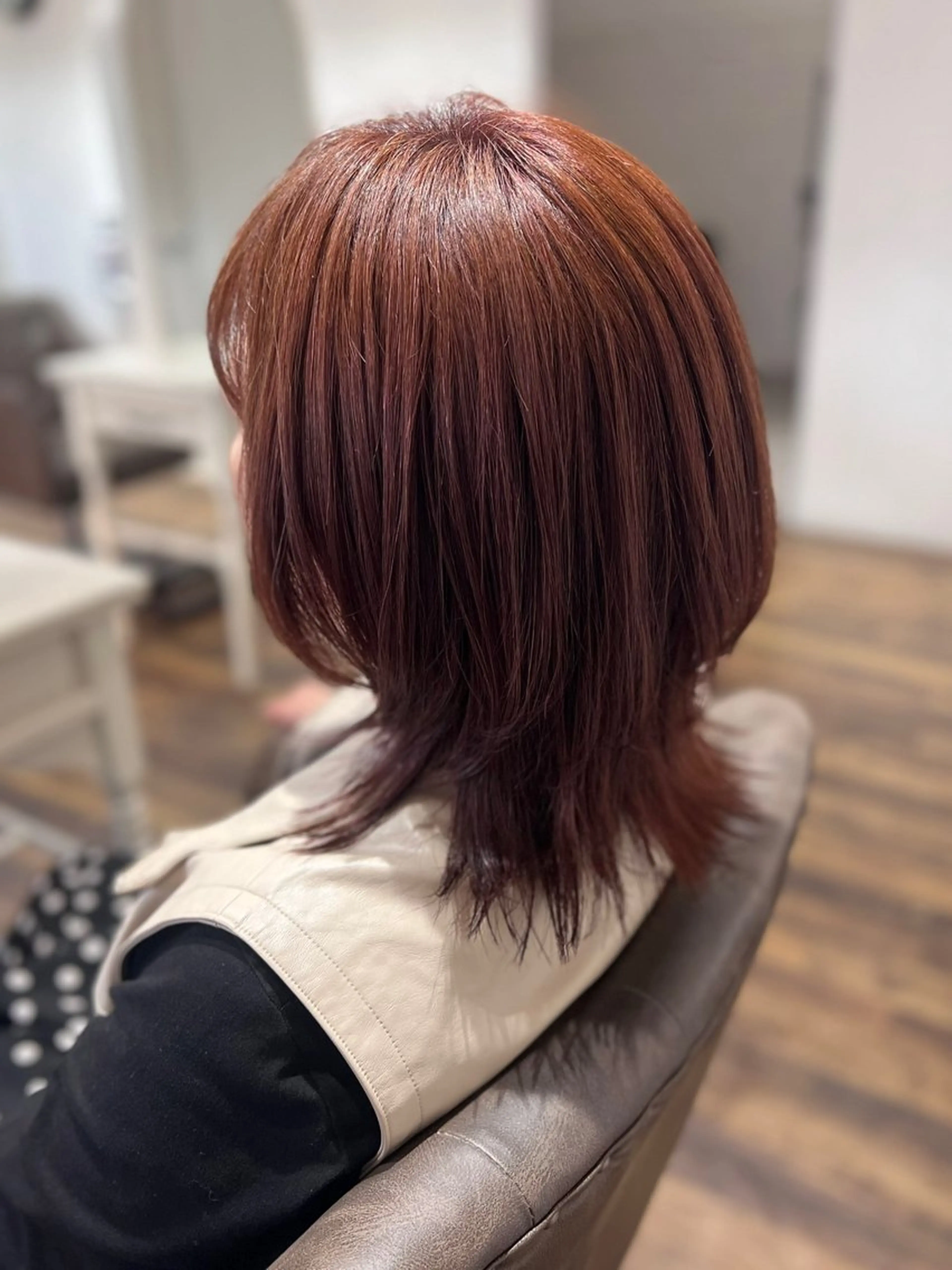 ミディアム カラー ブリーチ ブリーチなしカラー オレンジ 縮毛矯正 ヘアカラー HONOKA /レイヤー人気/尼崎のヘアスタイル