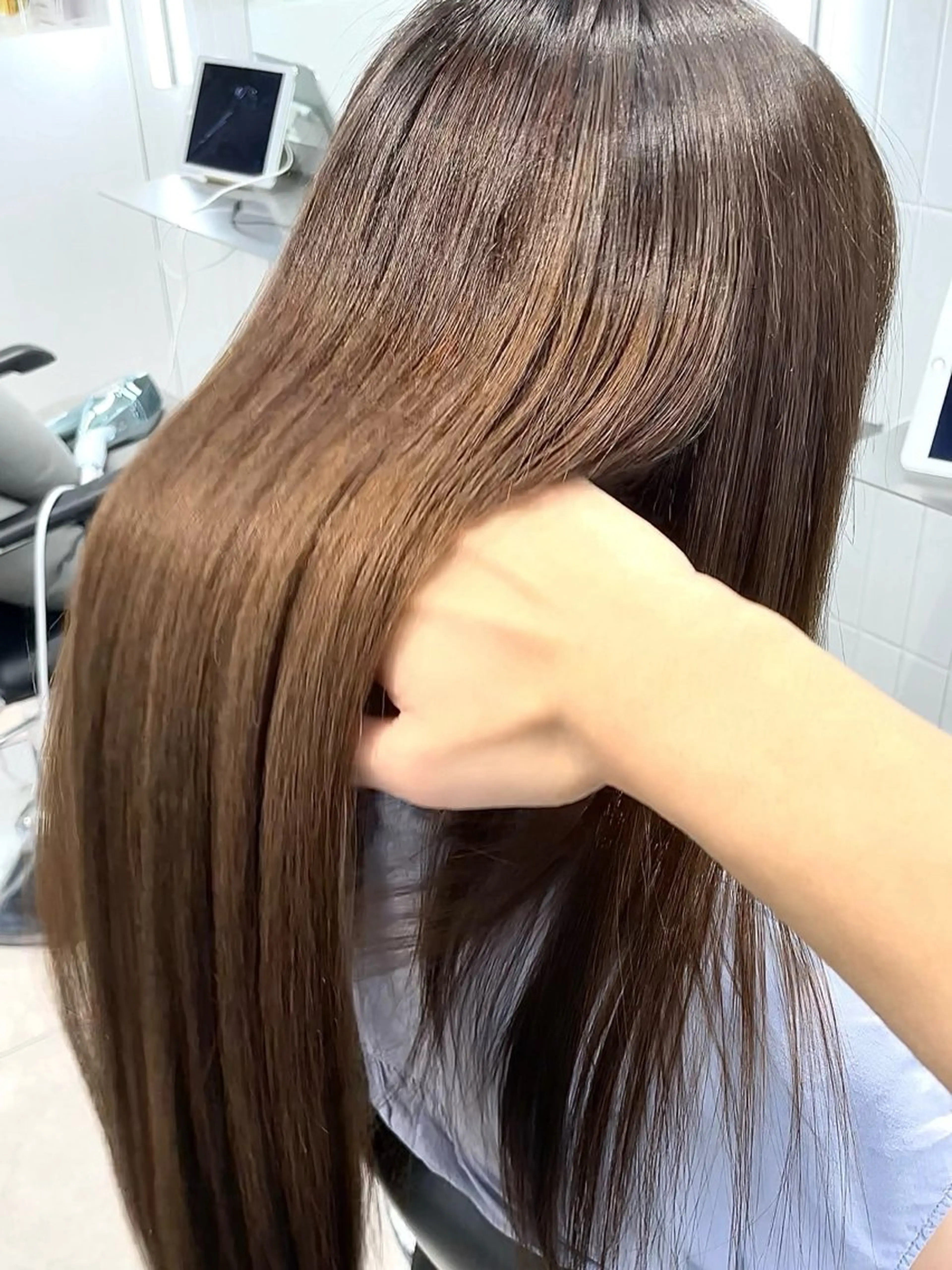 ロング カラー パーマ ブリーチ 髪質改善 縮毛矯正 ストレートパーマ 縮毛矯正 トリートメント 表参道/ハイライト バレイヤージュのヘアスタイル