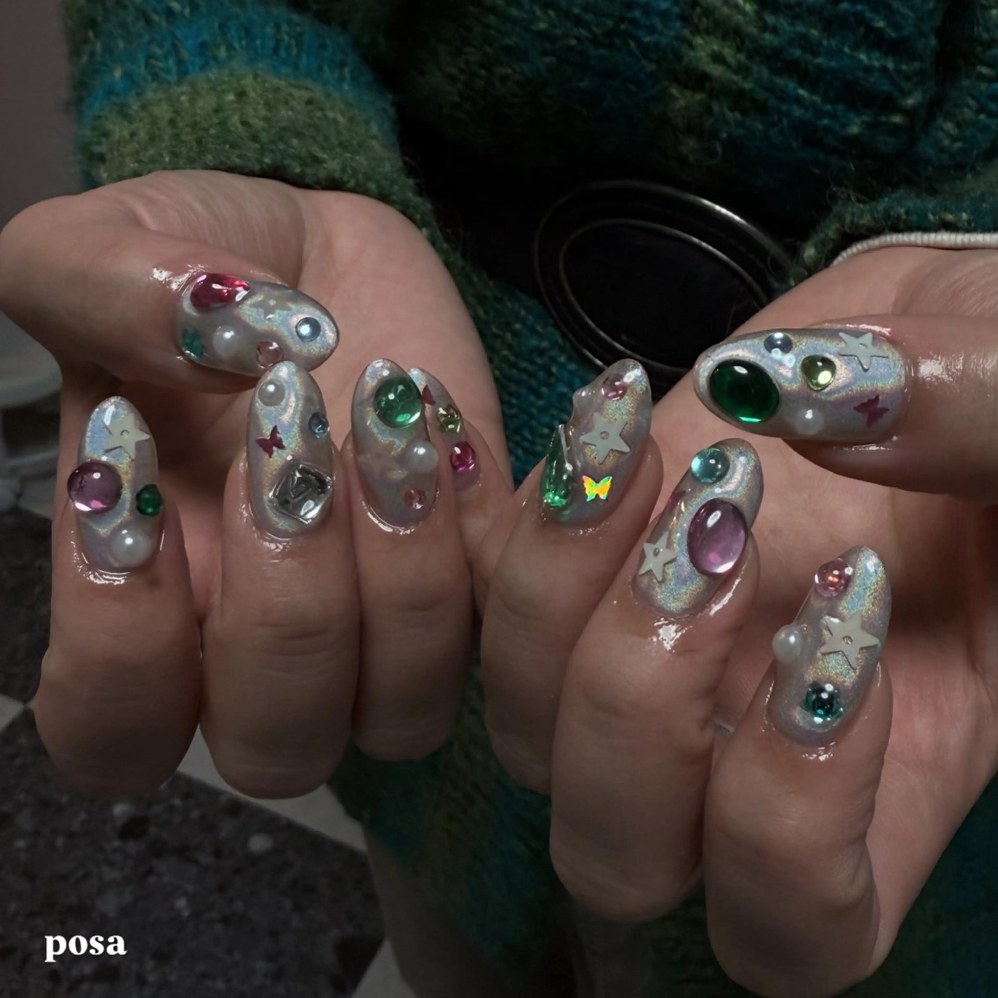 ネイル ミラーネイル シンプルネイル ハンドネイル posa nail モエミのネイルデザイン
