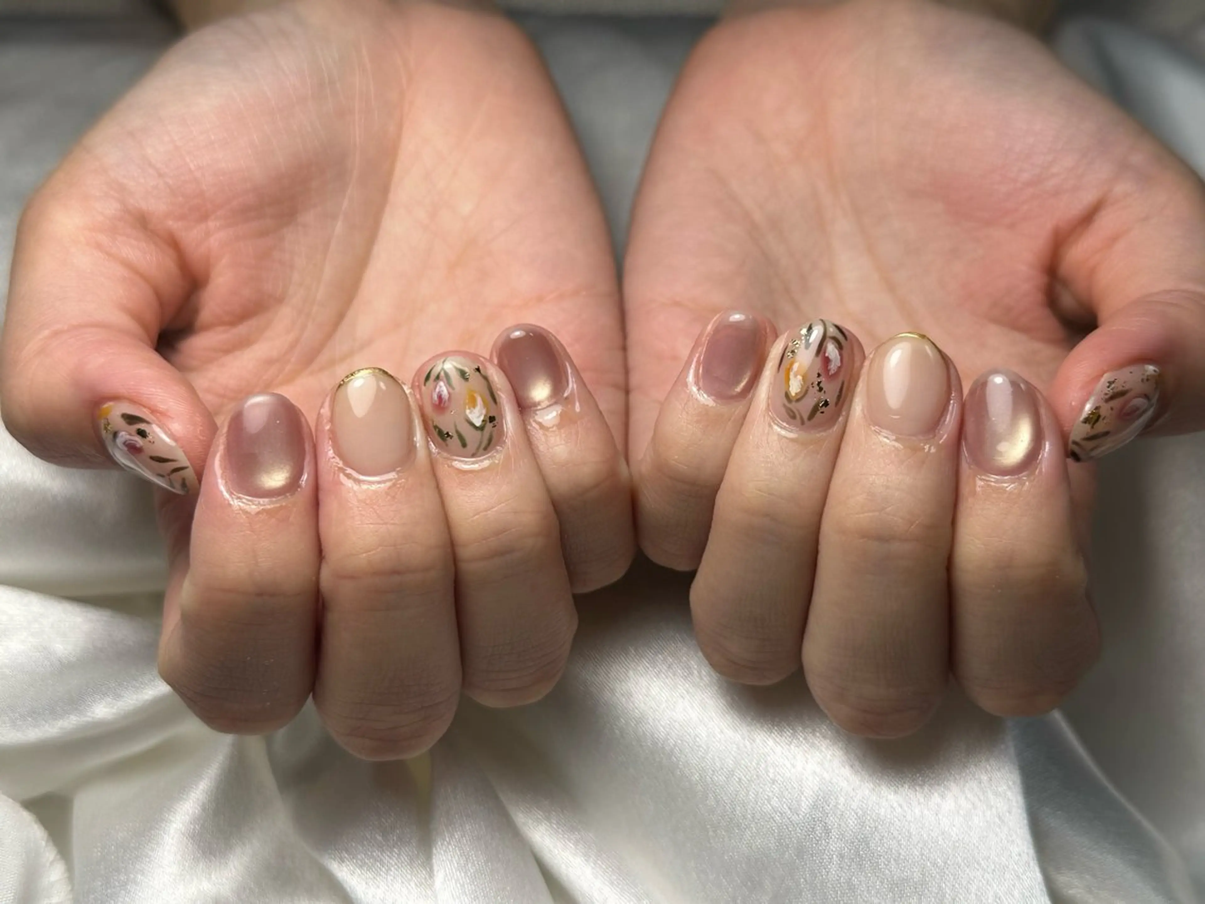 ネイル オーロラネイル 桜ネイル フラワーネイル フットネイル フレンチネイル ハンドネイル kiki nail たまプラーザのネイルデザイン