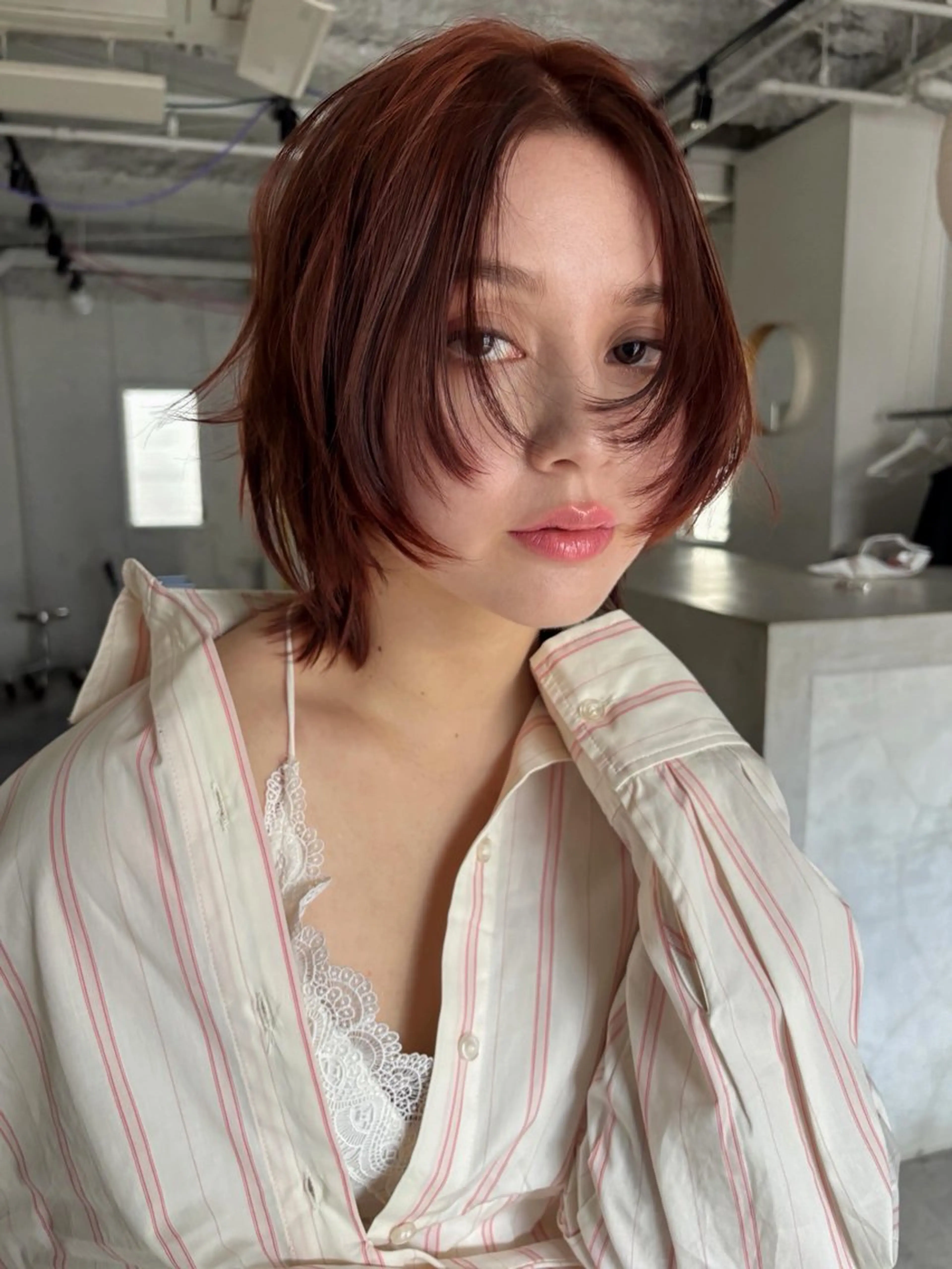 ミディアム カラー ブラウンカラー オレンジ オレンジブラウン 伸ばしかけ レイヤーカット カット ヘアカラー トリートメント 村上雅人 ナチュラルモードのヘアスタイル