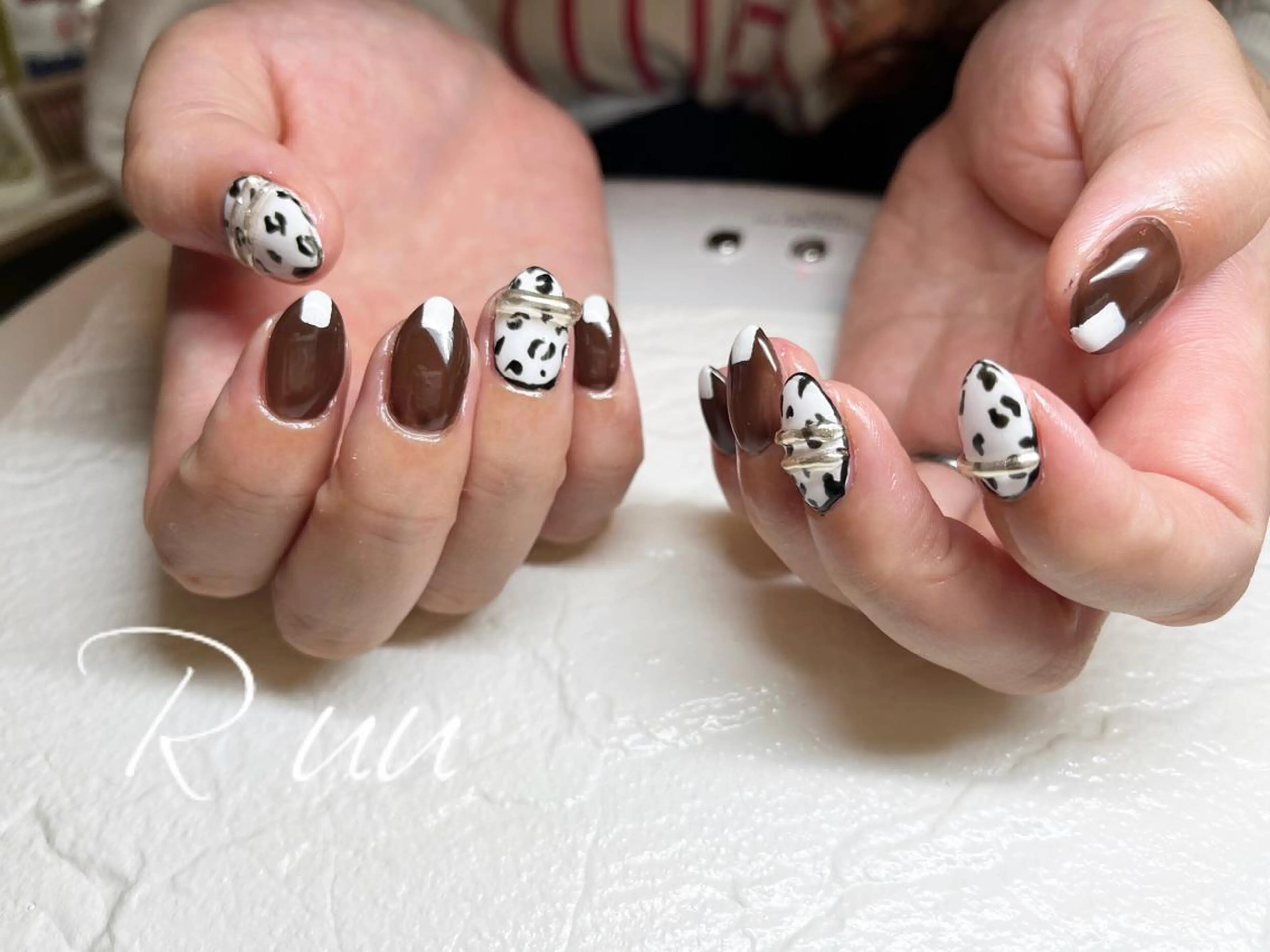 ネイル アニマル柄 アートネイル ブラウン フットネイル フレンチネイル Nail salon Ruuのネイルデザイン