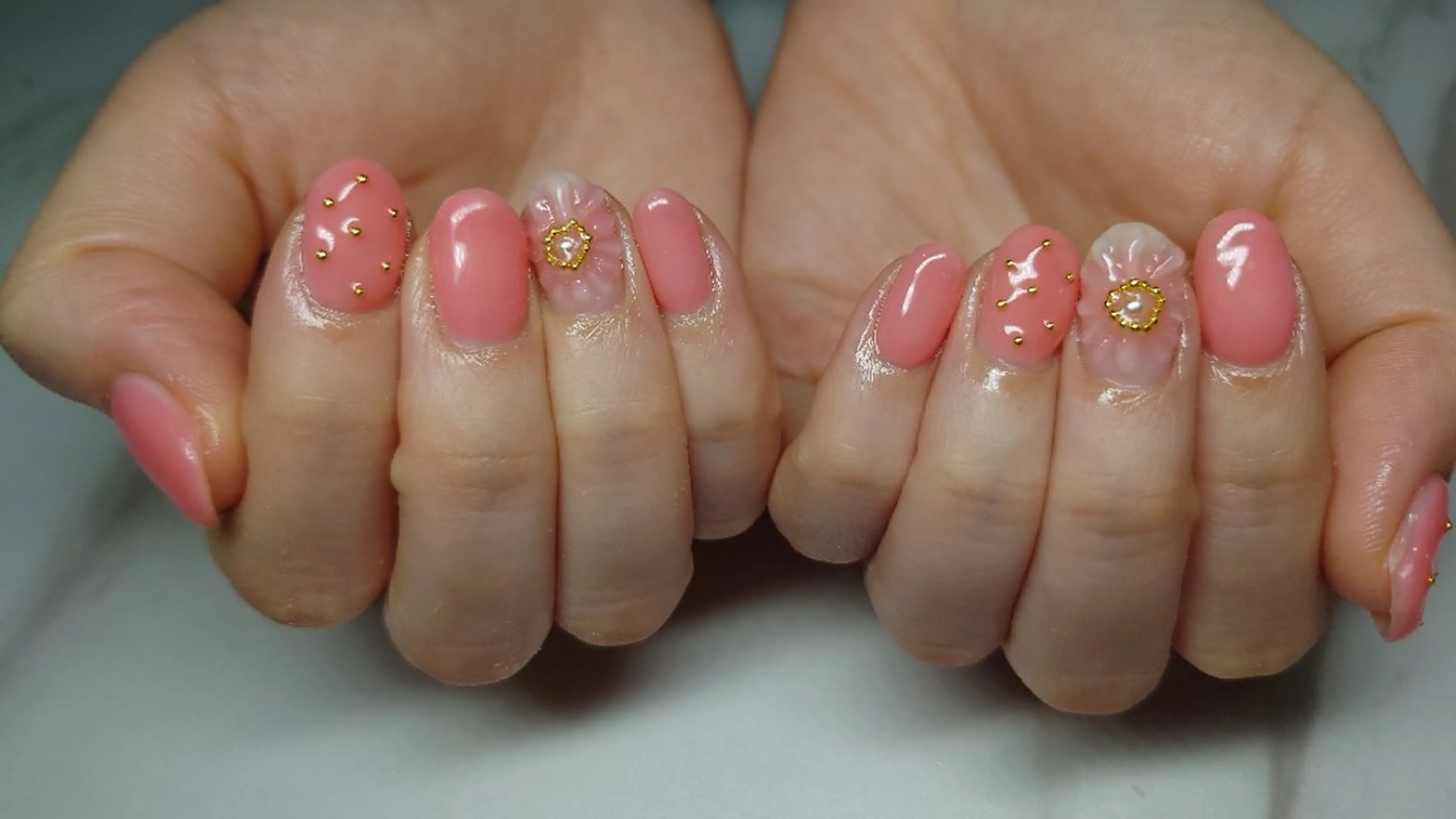 ネイル アートネイル フラワーネイル ピンク ハンドネイル Nailsalon AMAのネイルデザイン