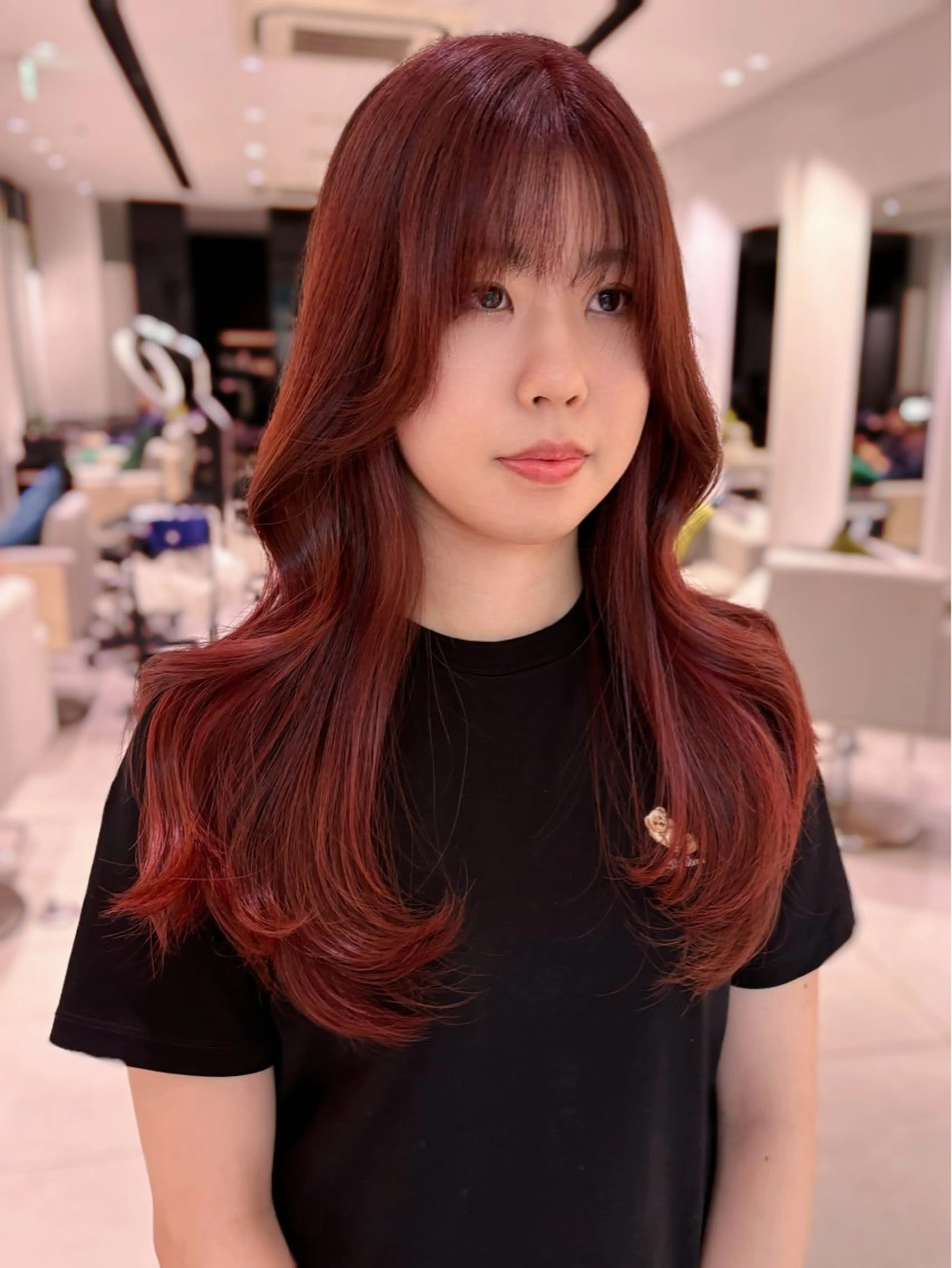 ロング カラー ブリーチ ブリーチなしカラー レッドカラー レイヤーカット カット ヘアカラー トリートメント 銀座/韓国レイヤー/ 艶カラー🍓原田侑依のヘアスタイル