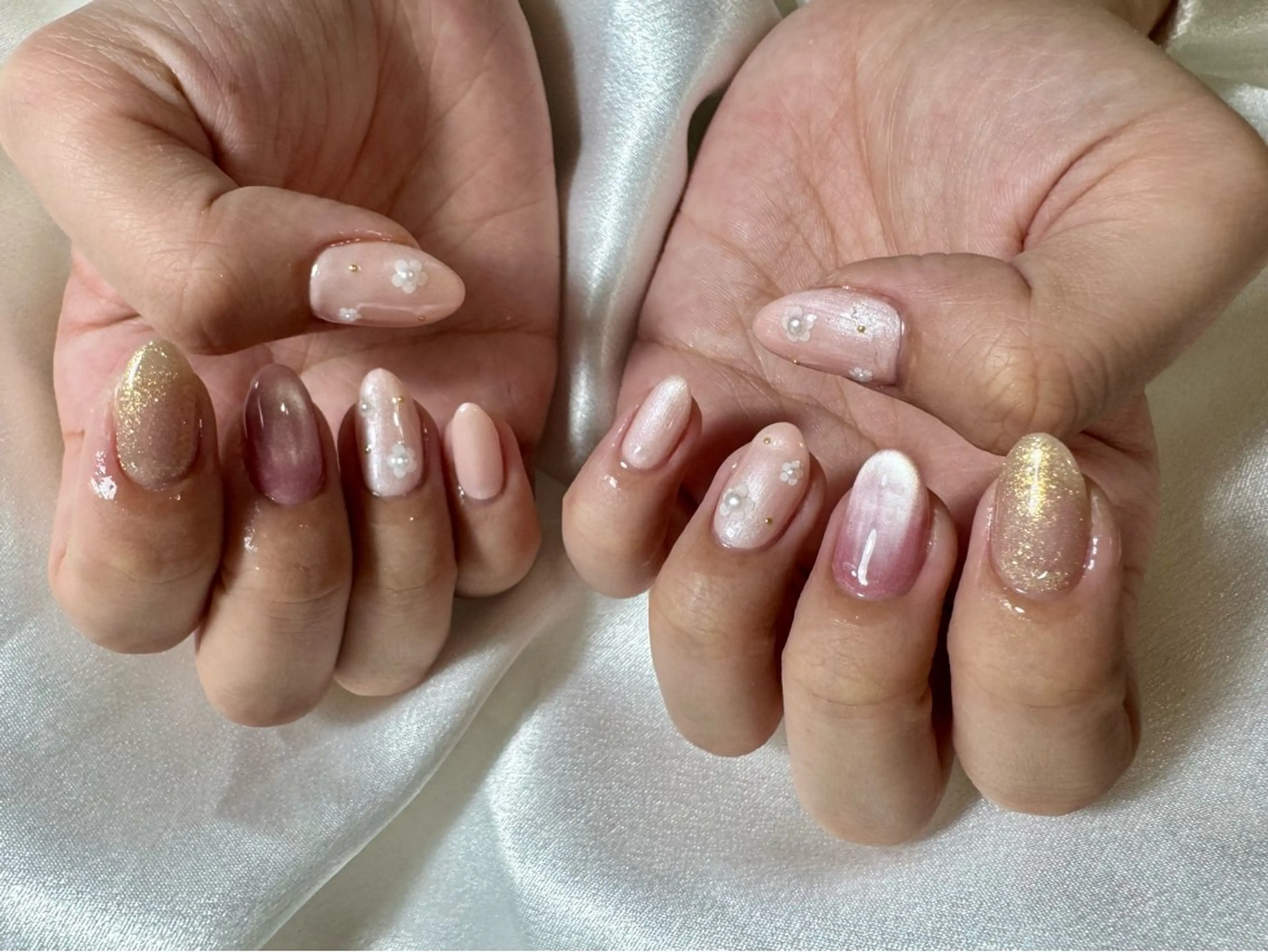 ネイル オーロラネイル 桜ネイル フラワーネイル フットネイル フレンチネイル ハンドネイル kikinail 溝の口のネイルデザイン