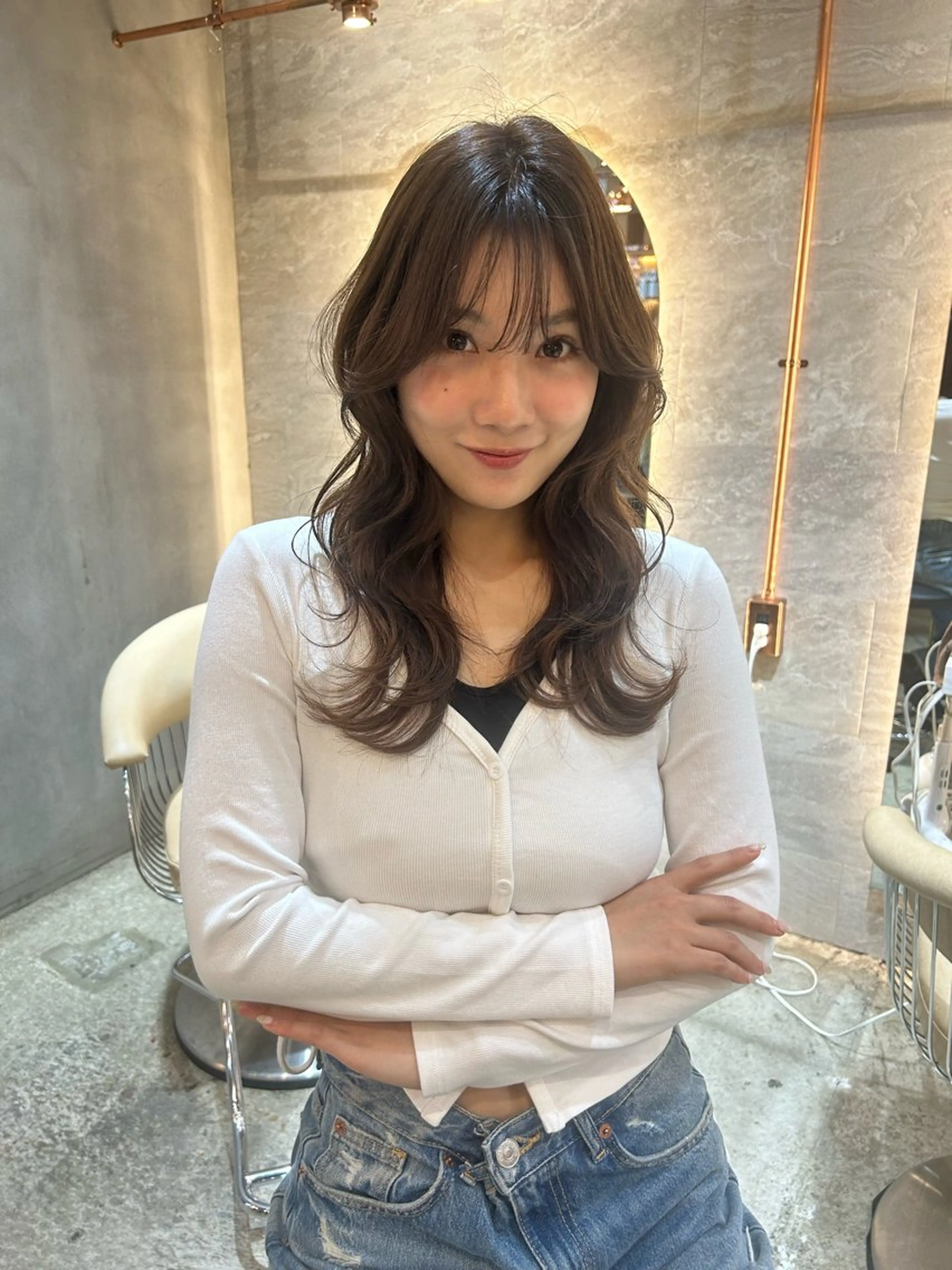 セミロング レイヤーカット 縮毛矯正/ストンボブ Wカラー💎ヒデジのヘアスタイル