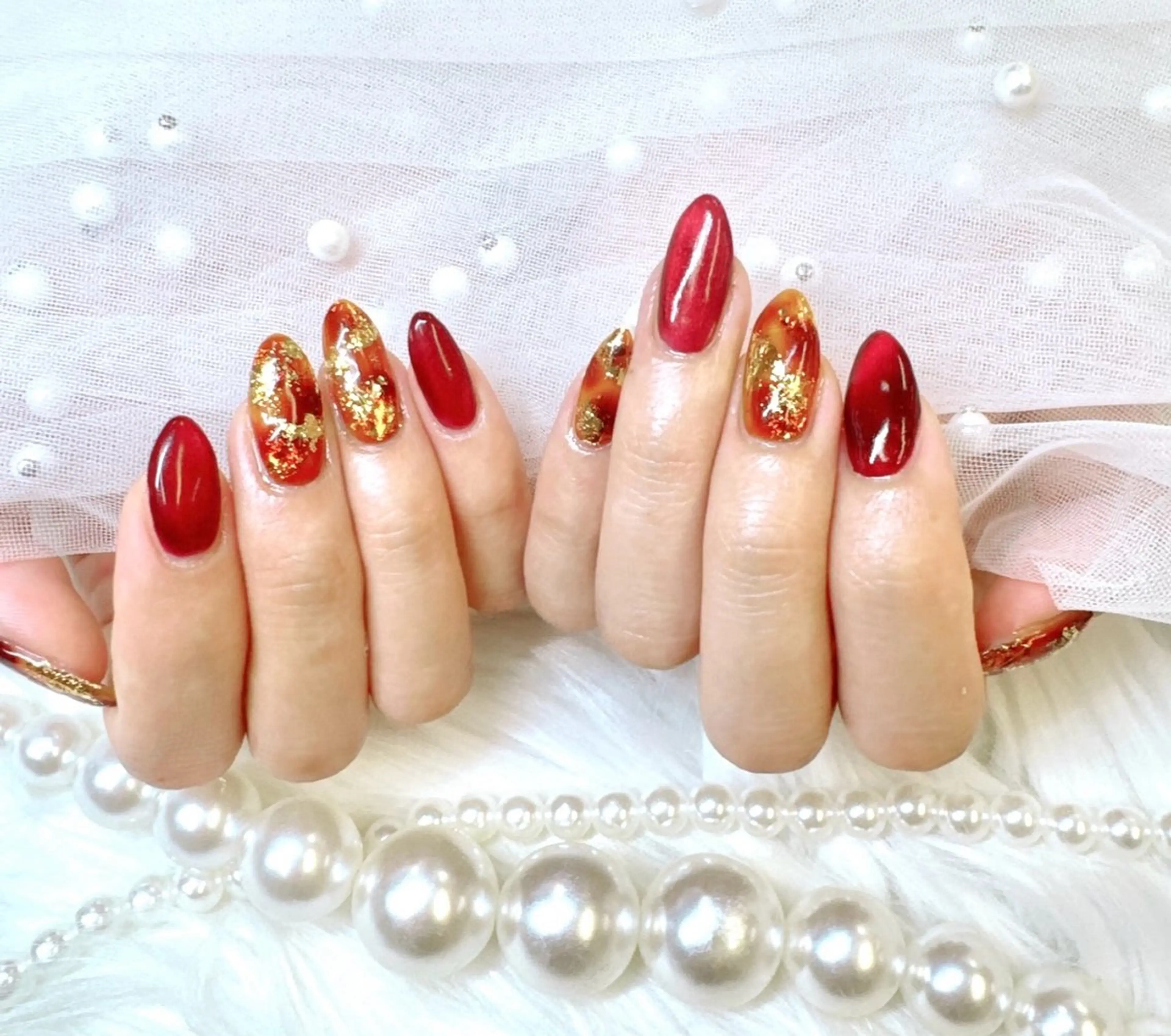 ネイル フレンチネイル ジェルネイル ガラスフレンチ キラキラネイル マグネットネイル ハンドネイル Queeens nailのネイルデザイン