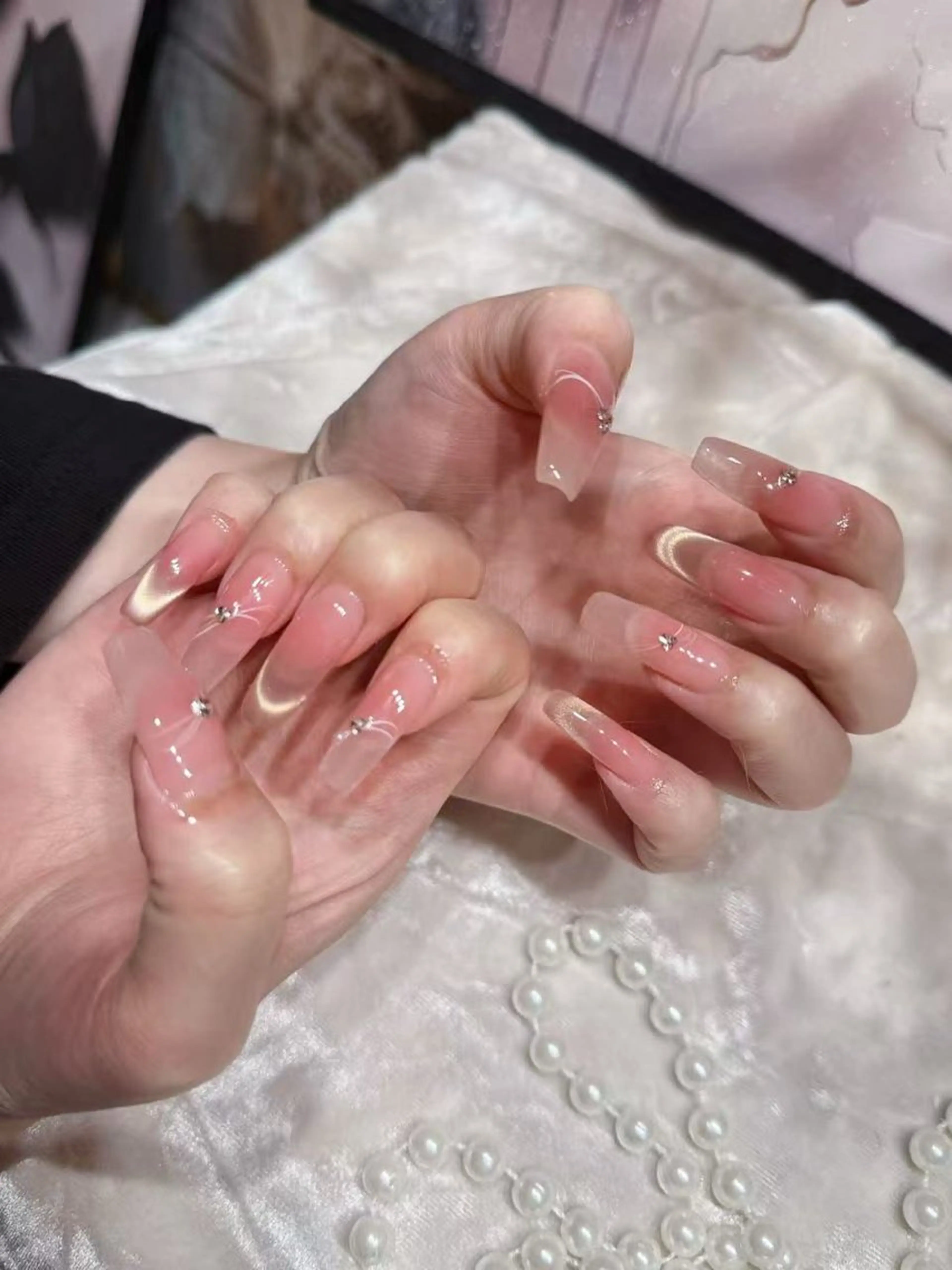 ネイル チークネイル フラッシュネイル フットネイル ハート キラキラネイル babarla Nailのネイルデザイン