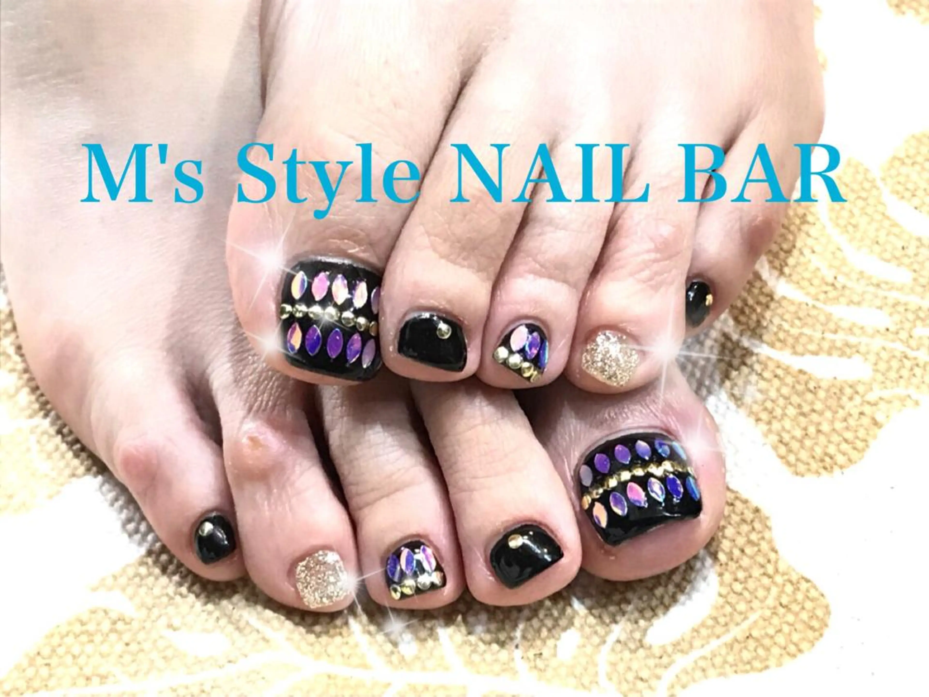 ネイル ゴールド パープル フットネイル M's Style NAIL BARのネイルデザイン